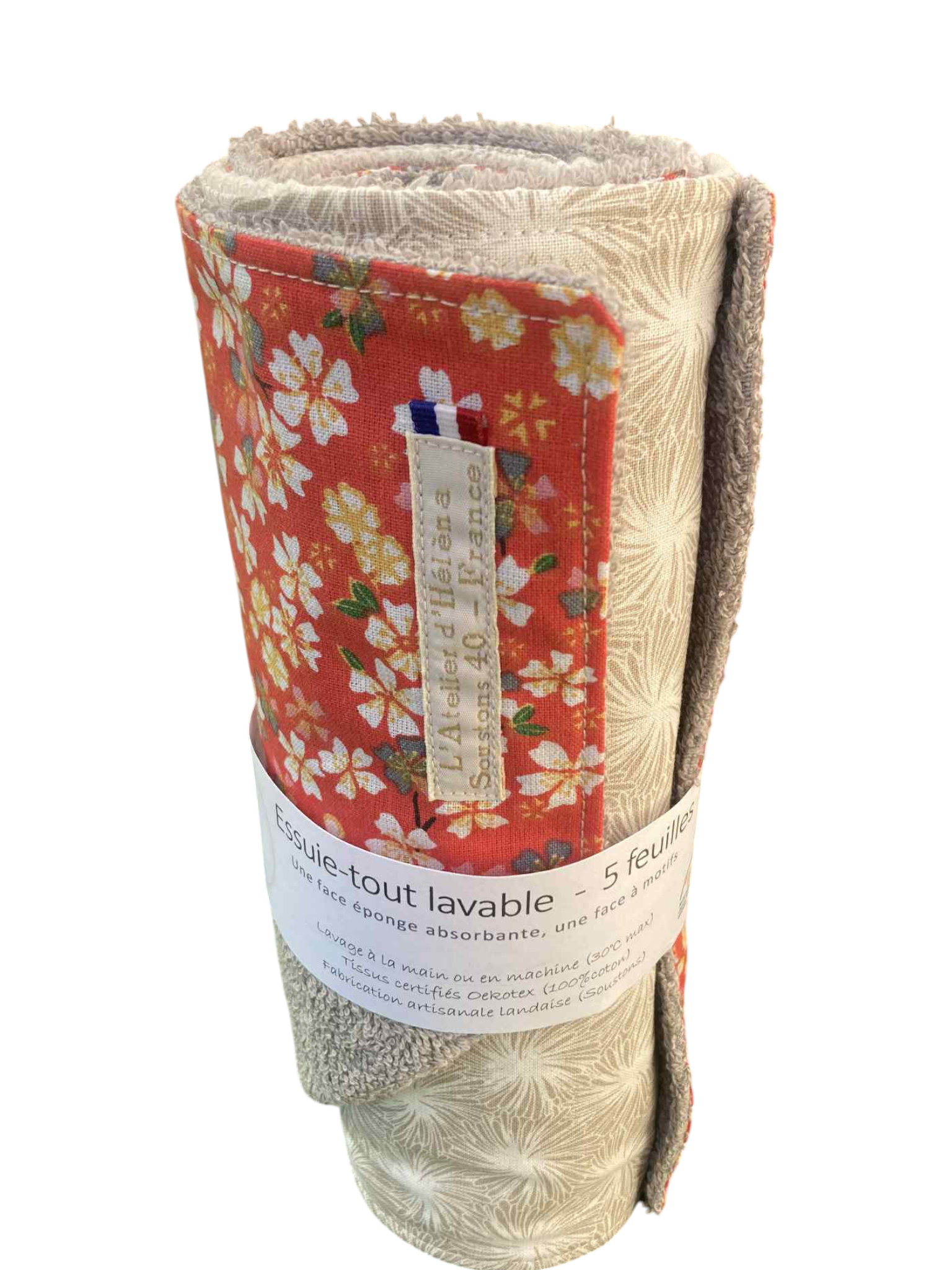 essuie tout 5 feuilles eponge nid abeille mix corail fleuri(2)