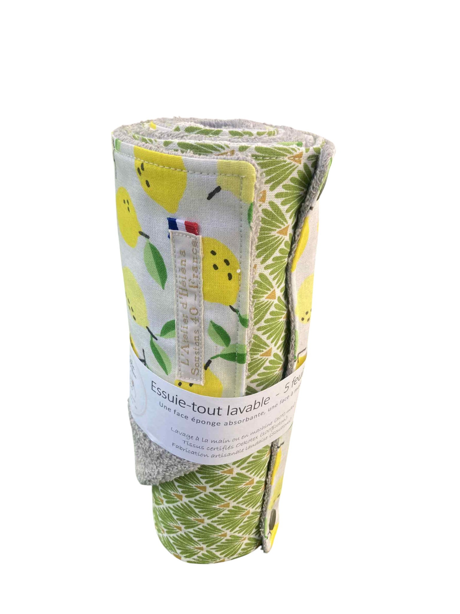 essuie tout 5 feuilles eponge nid abeille mix citrons eventail vert(3)