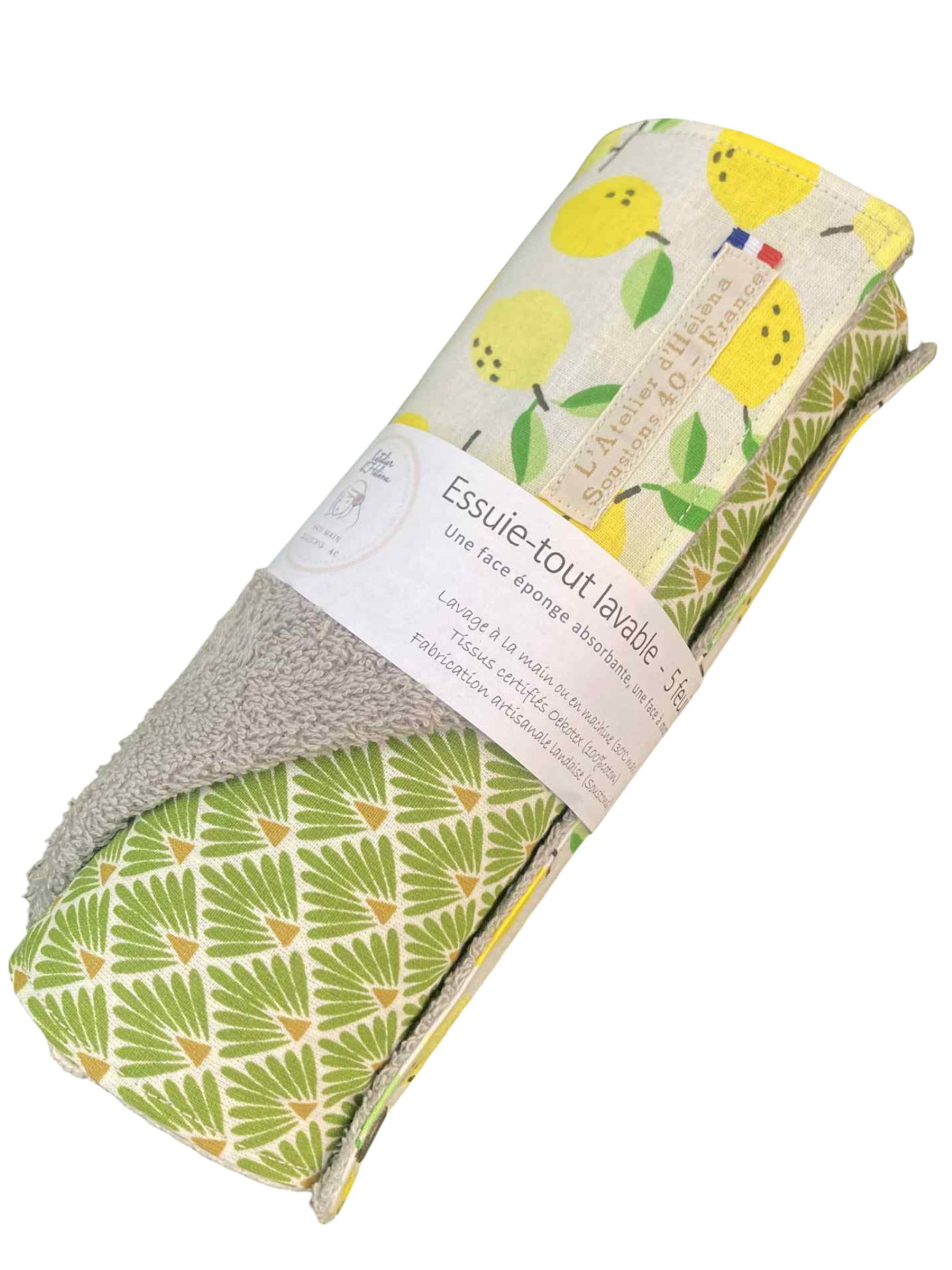 essuie tout 5 feuilles eponge nid abeille mix citrons eventail vert