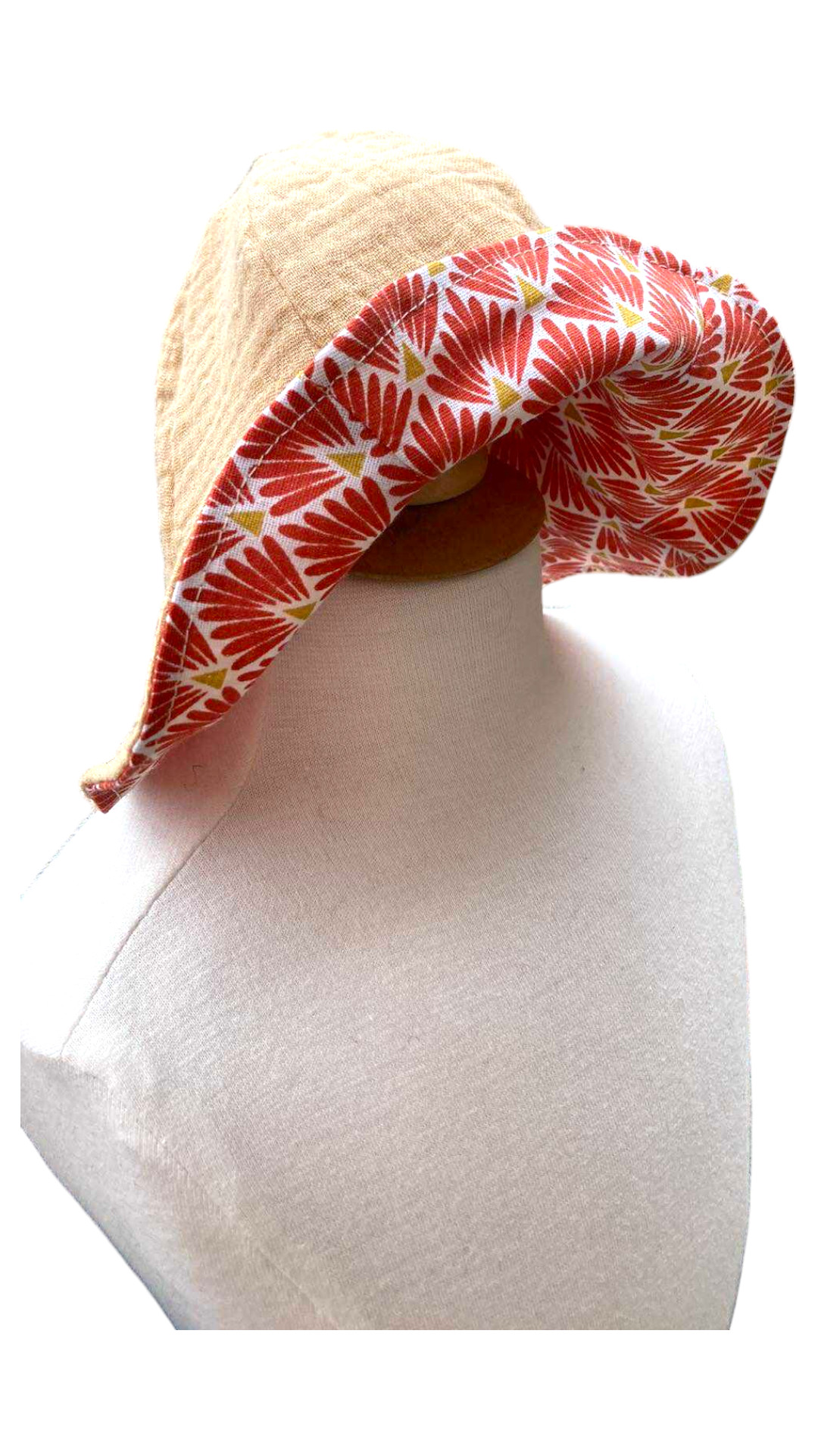 chapeau bob réversible coton camel eventail orange-5