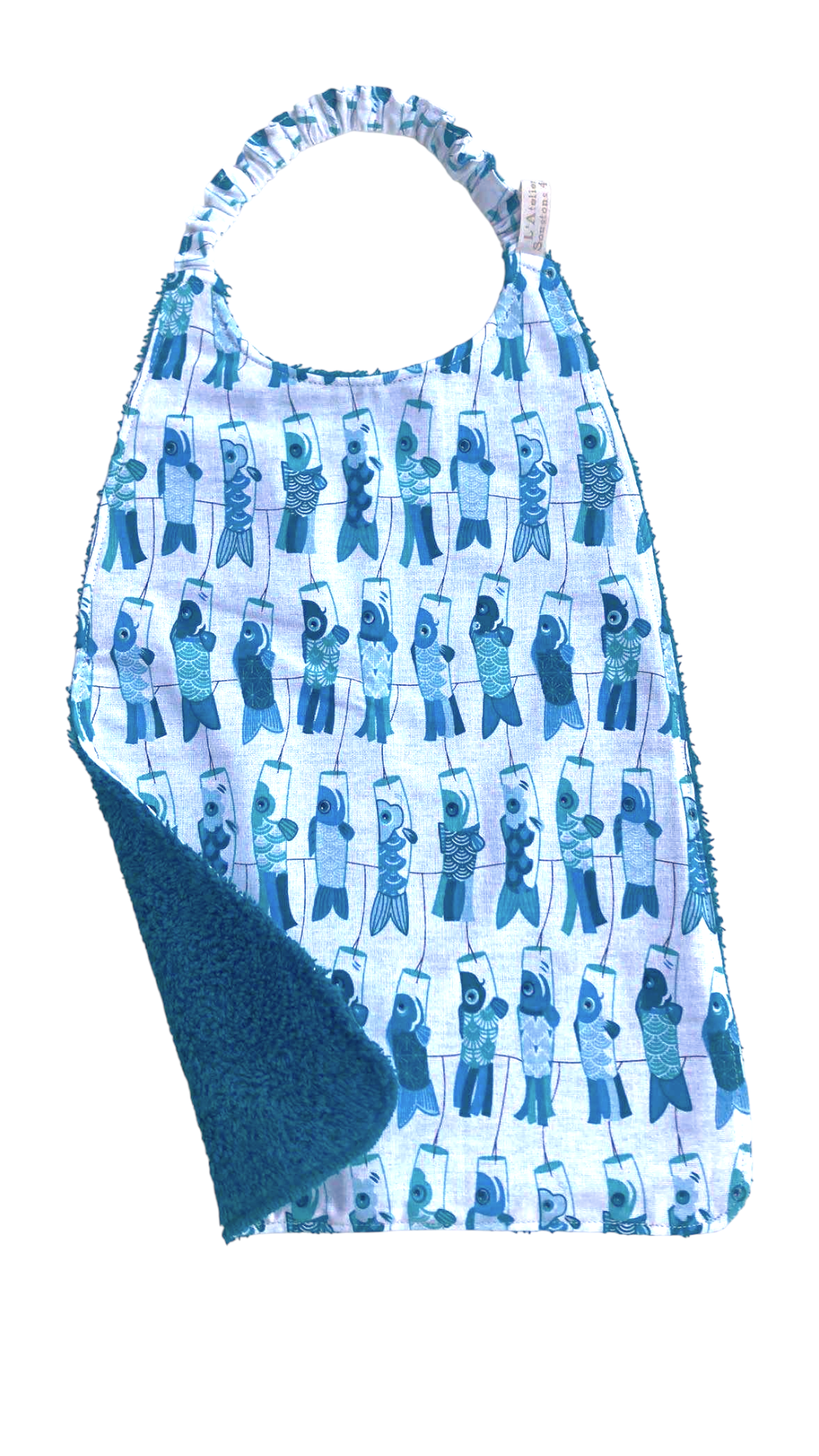 Serviette repas cantine maternelle poissons lanterne bleu