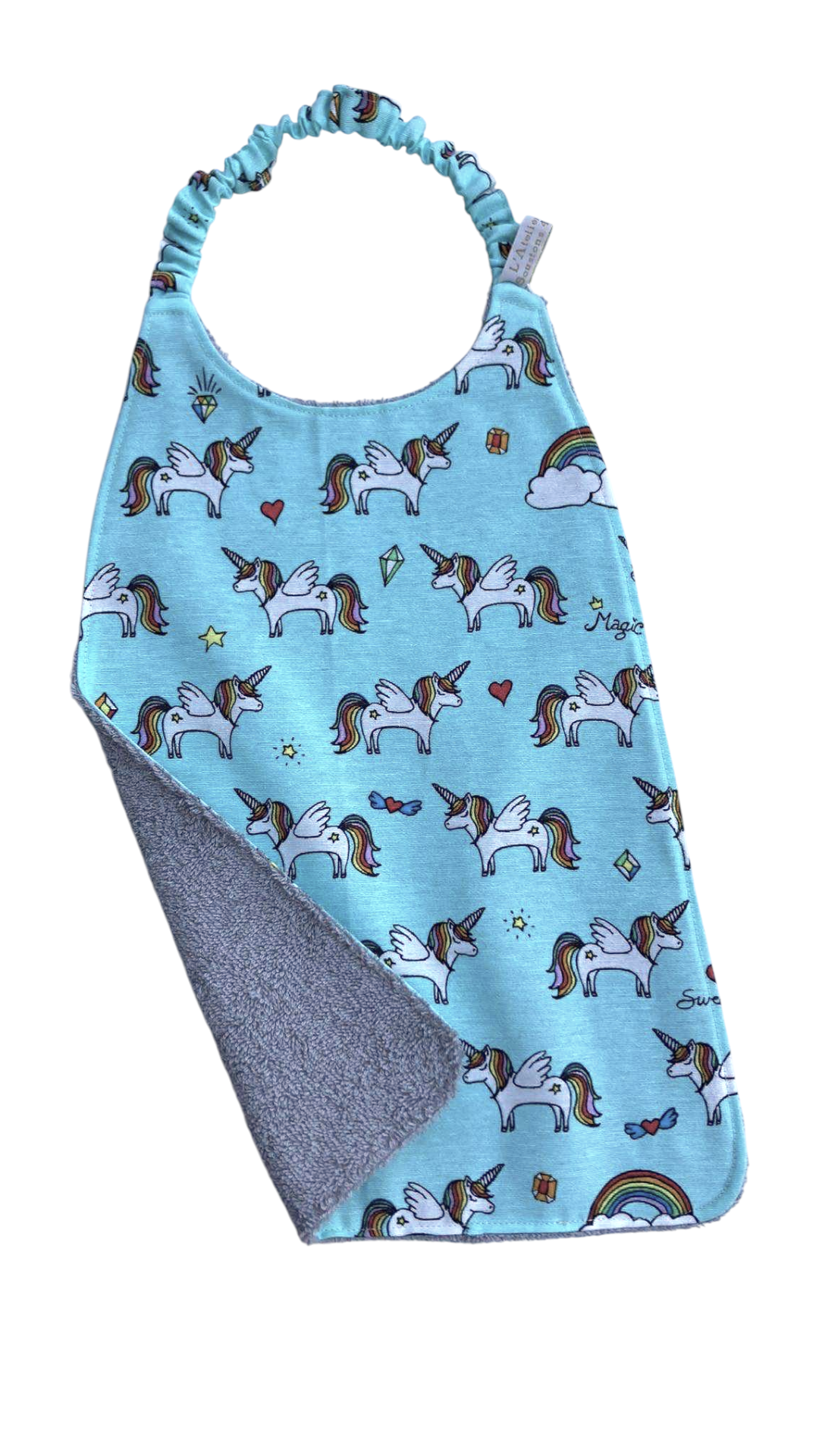 Serviette repas cantine maternelle licorne bleu gris
