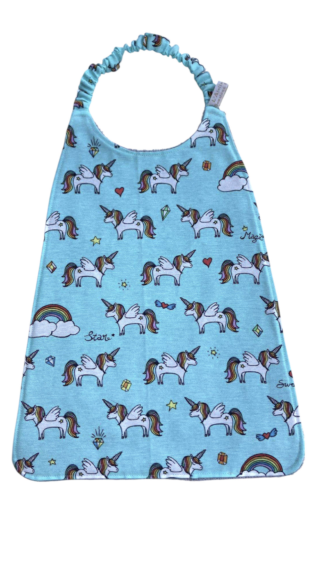 Serviette repas cantine maternelle licorne turquoise