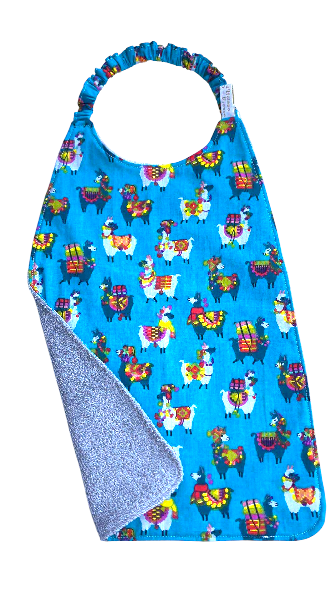 Serviette repas cantine maternelle lama bleu gris