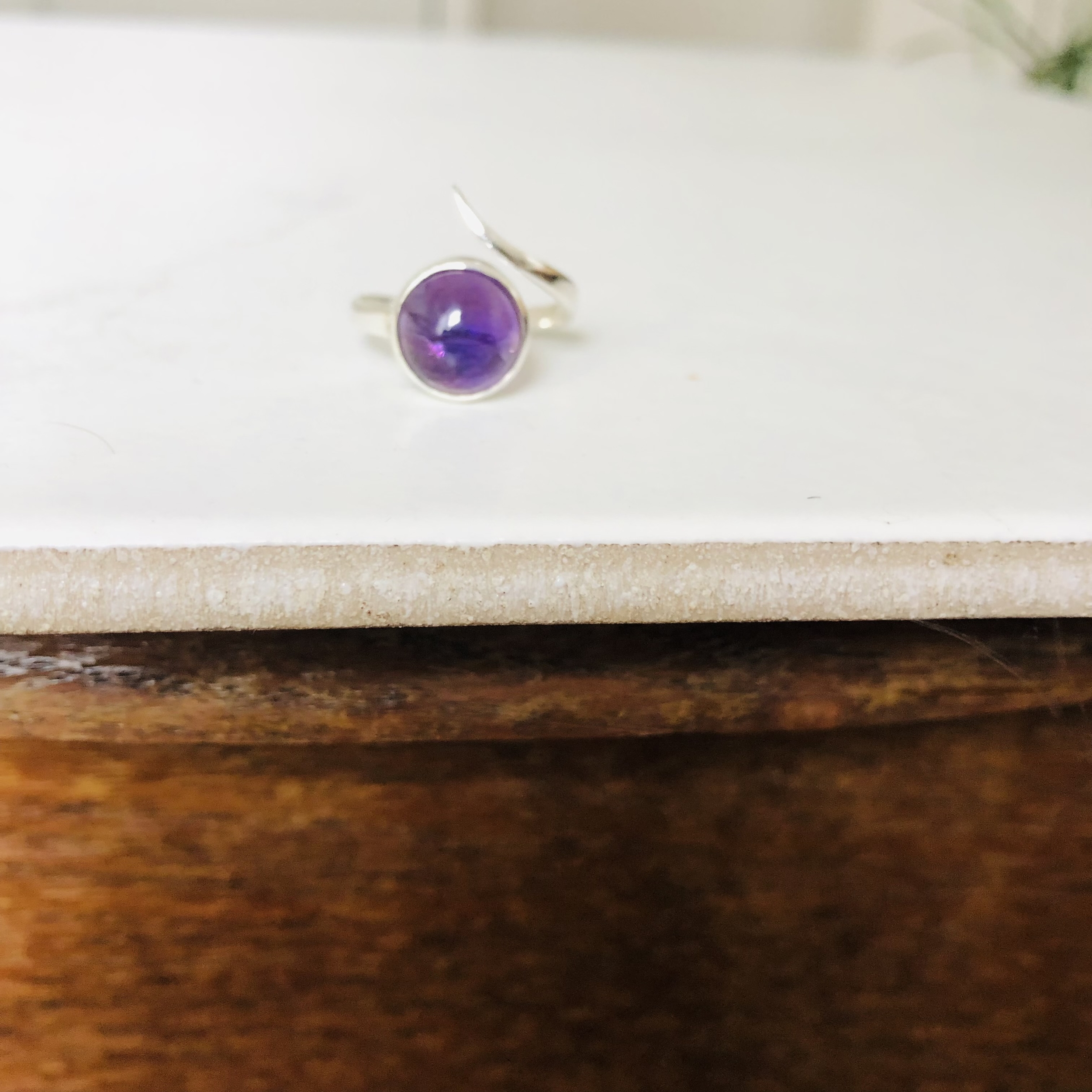 bague artisanale réglable argent améthyste