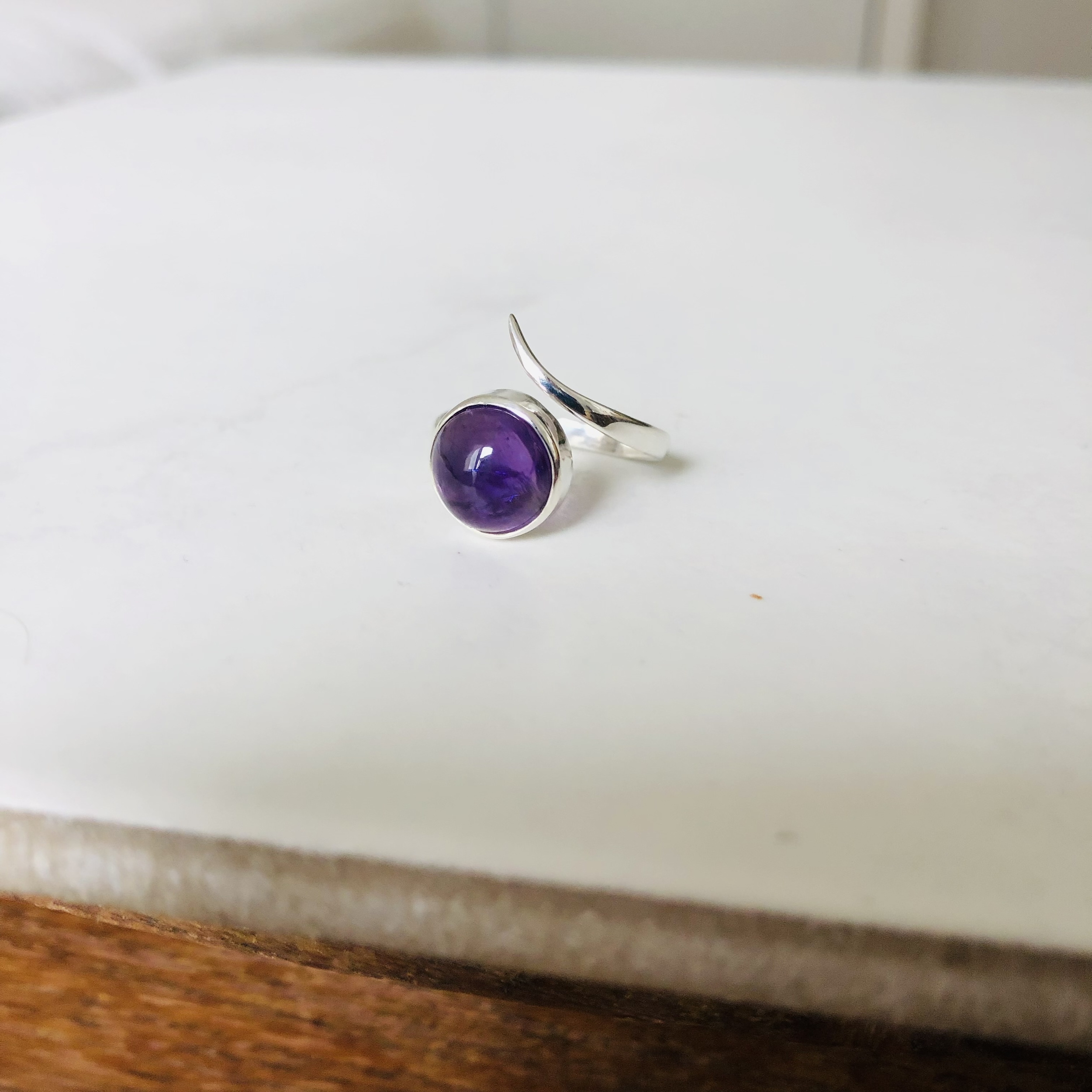 bague artisanale réglable argent améthyste