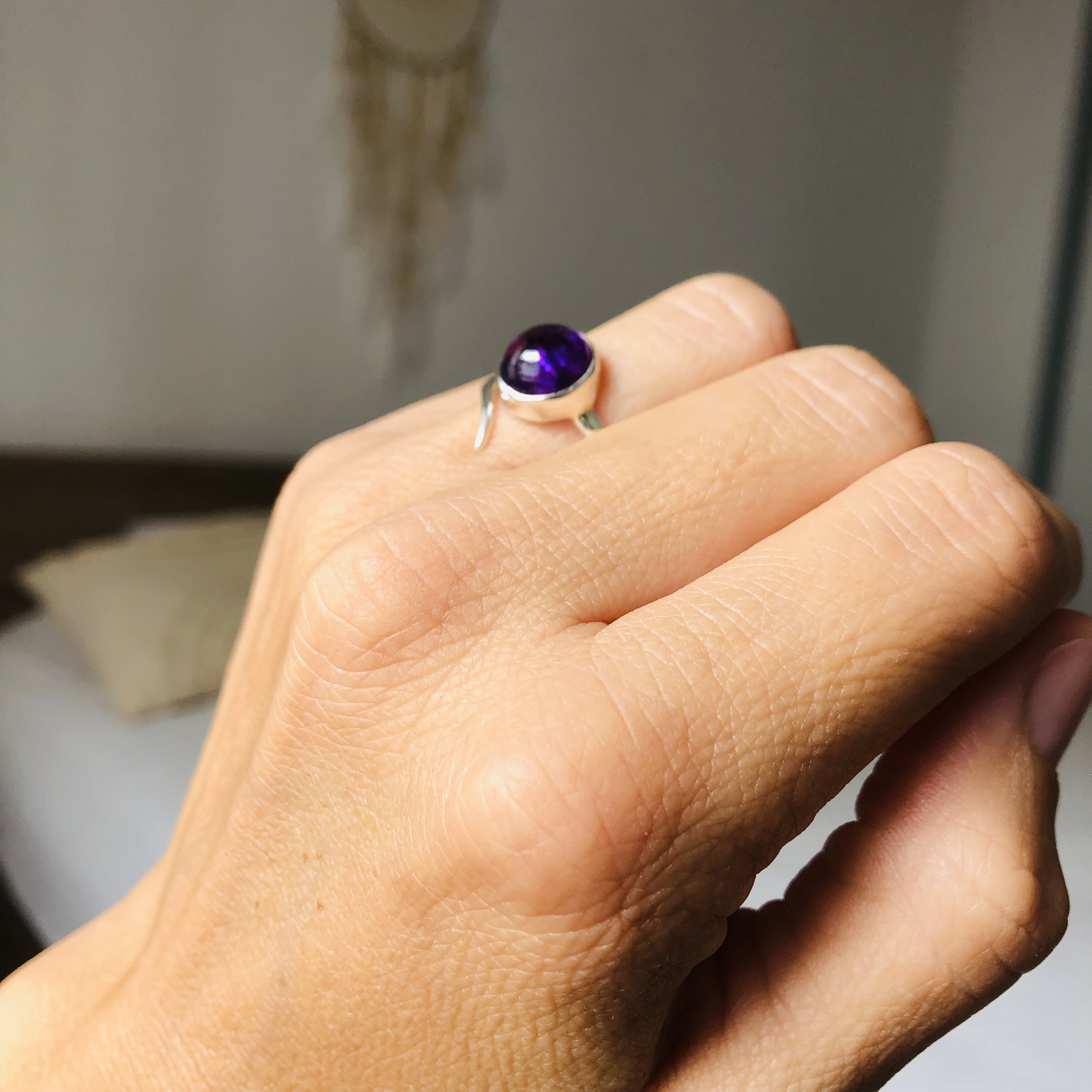 bague artisanale réglable argent améthyste