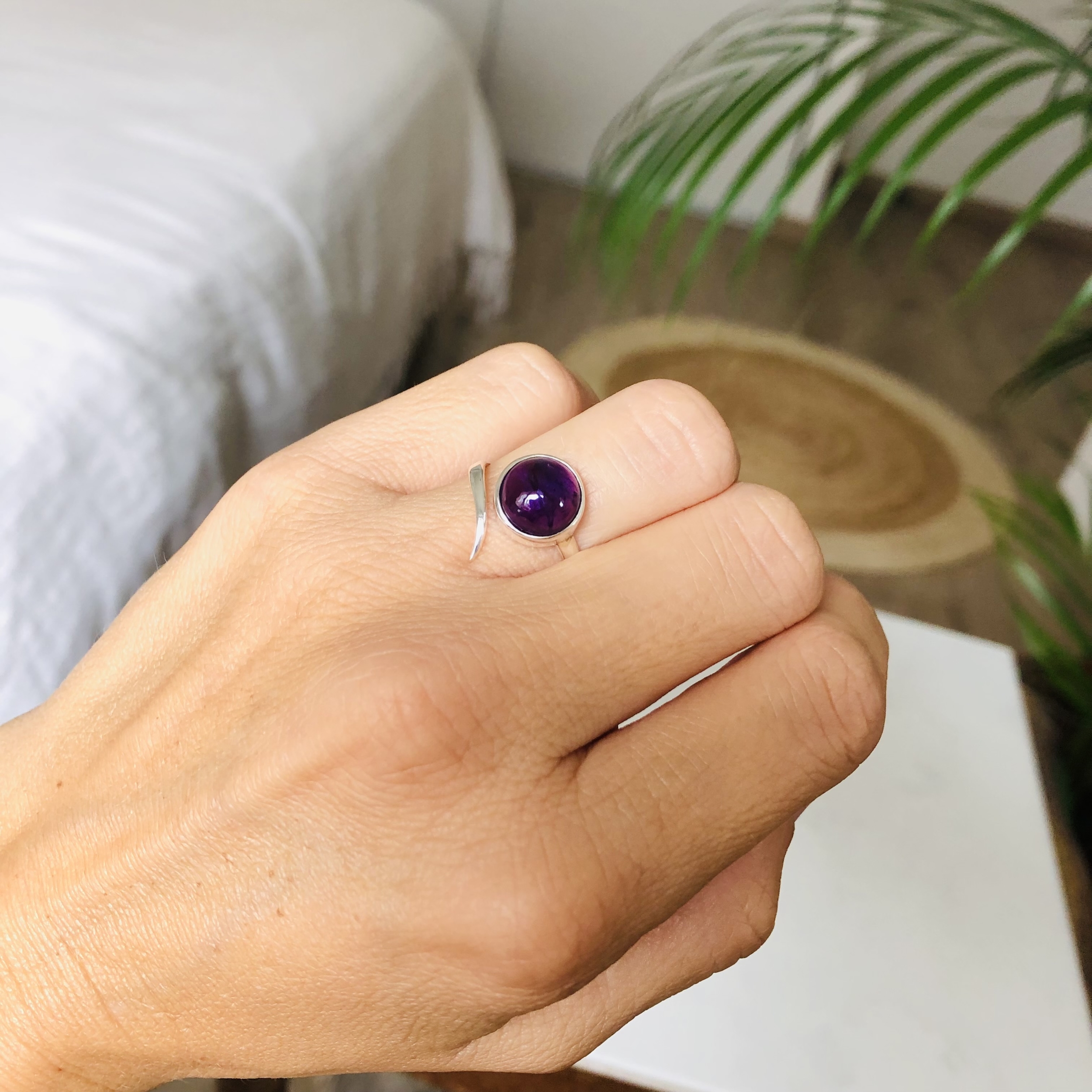 bague artisanale réglable argent améthyste