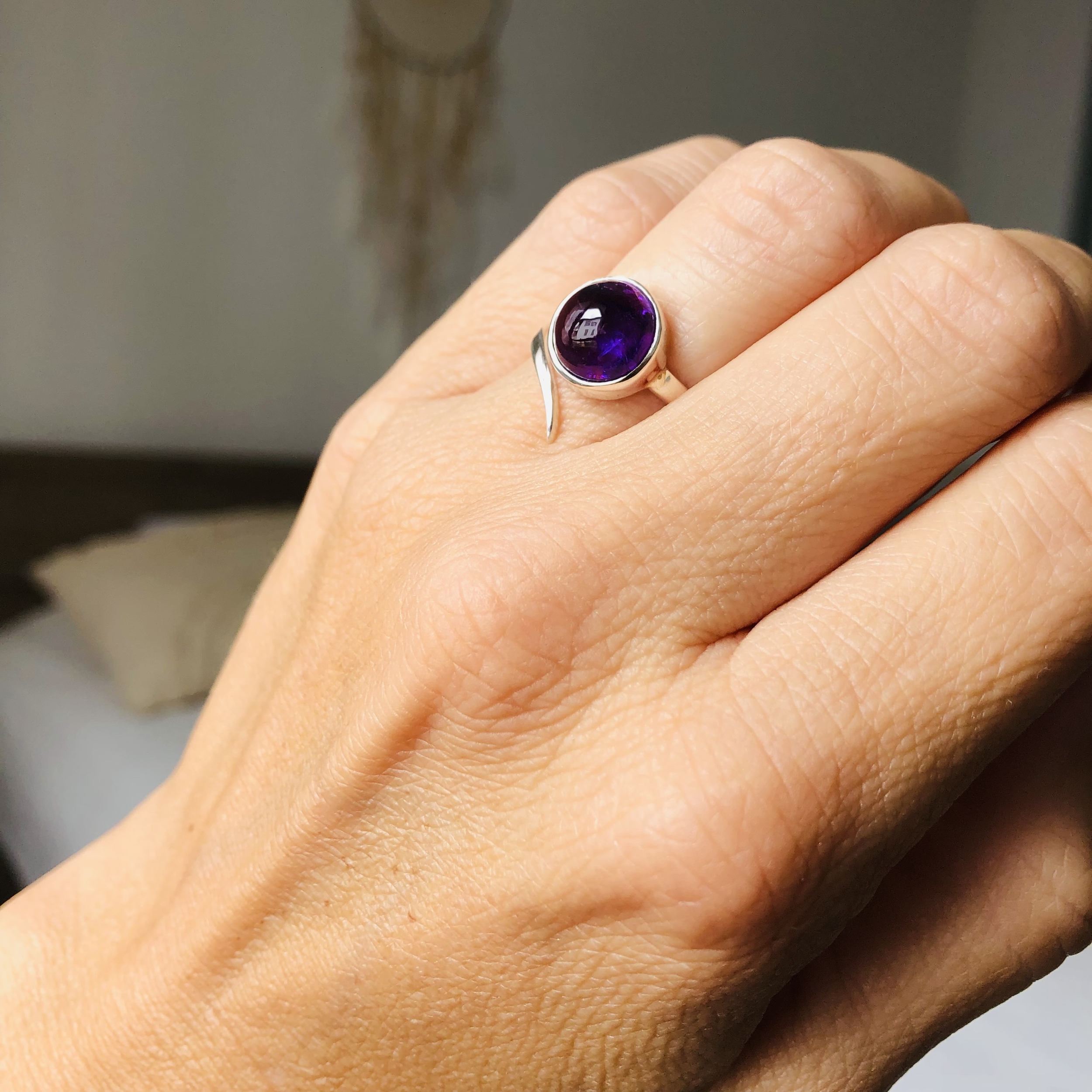 bague artisanale réglable argent améthyste