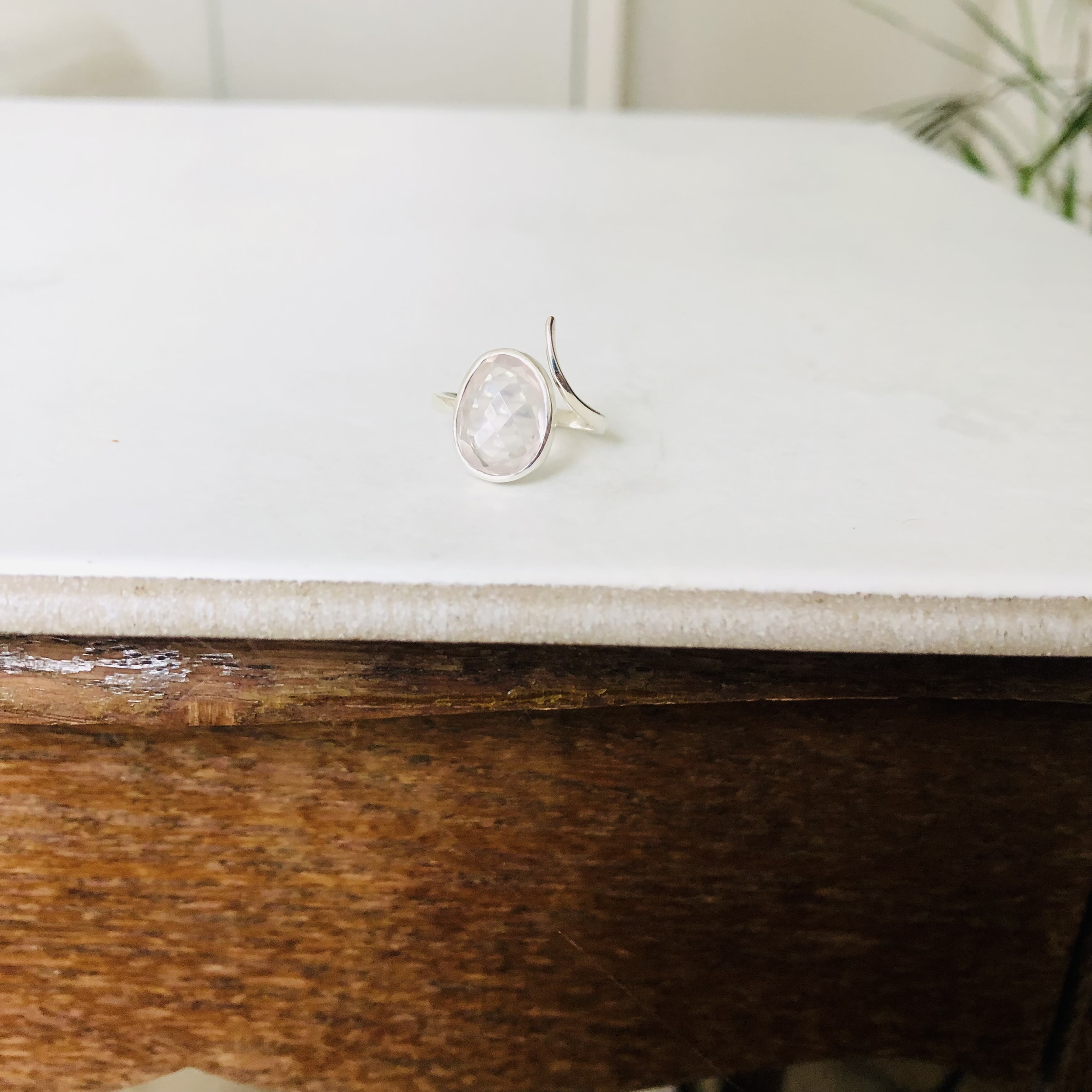 Bague Argent 925 artisanale QUARTZ ROSE FACETTE