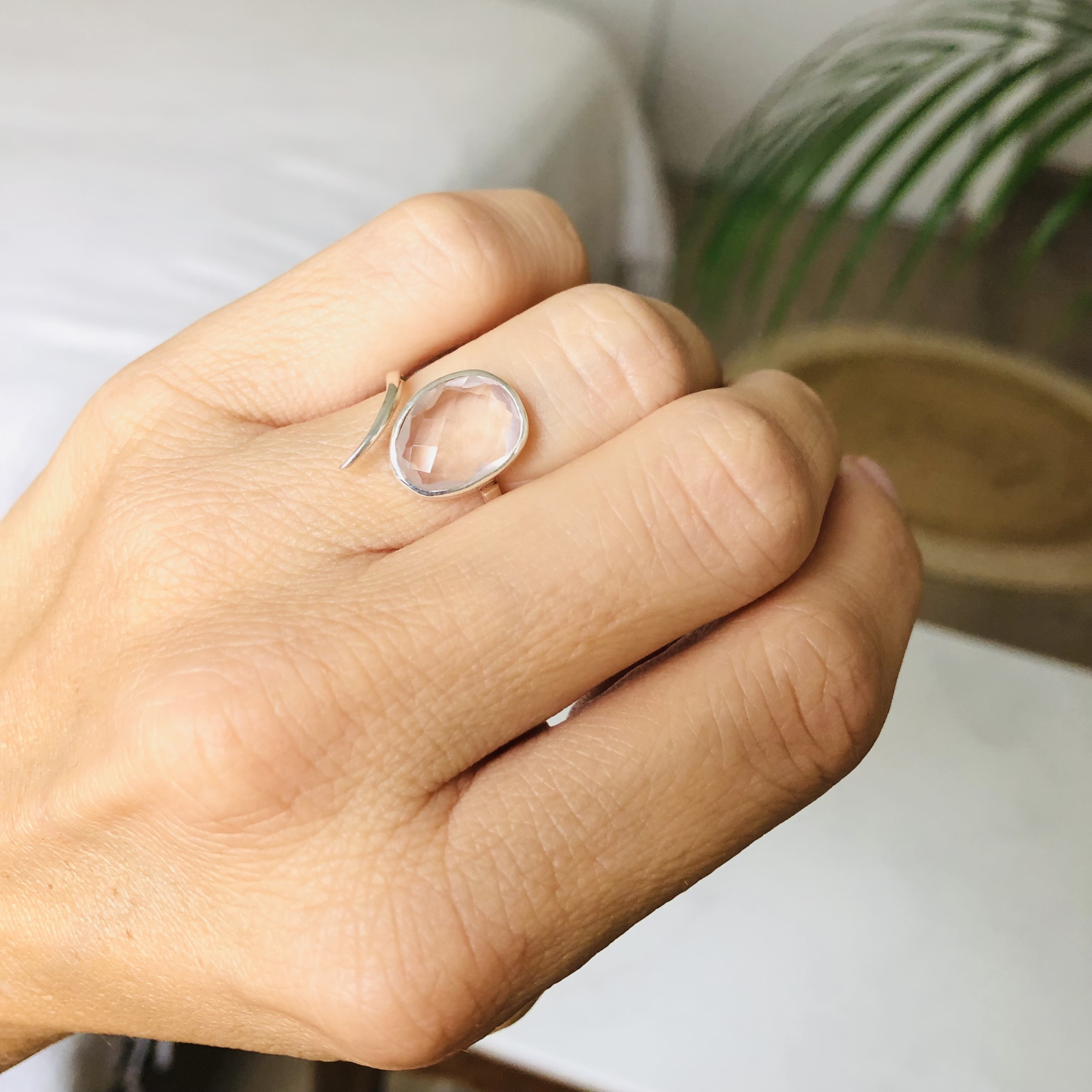 Bague Argent 925 artisanale QUARTZ ROSE FACETTE