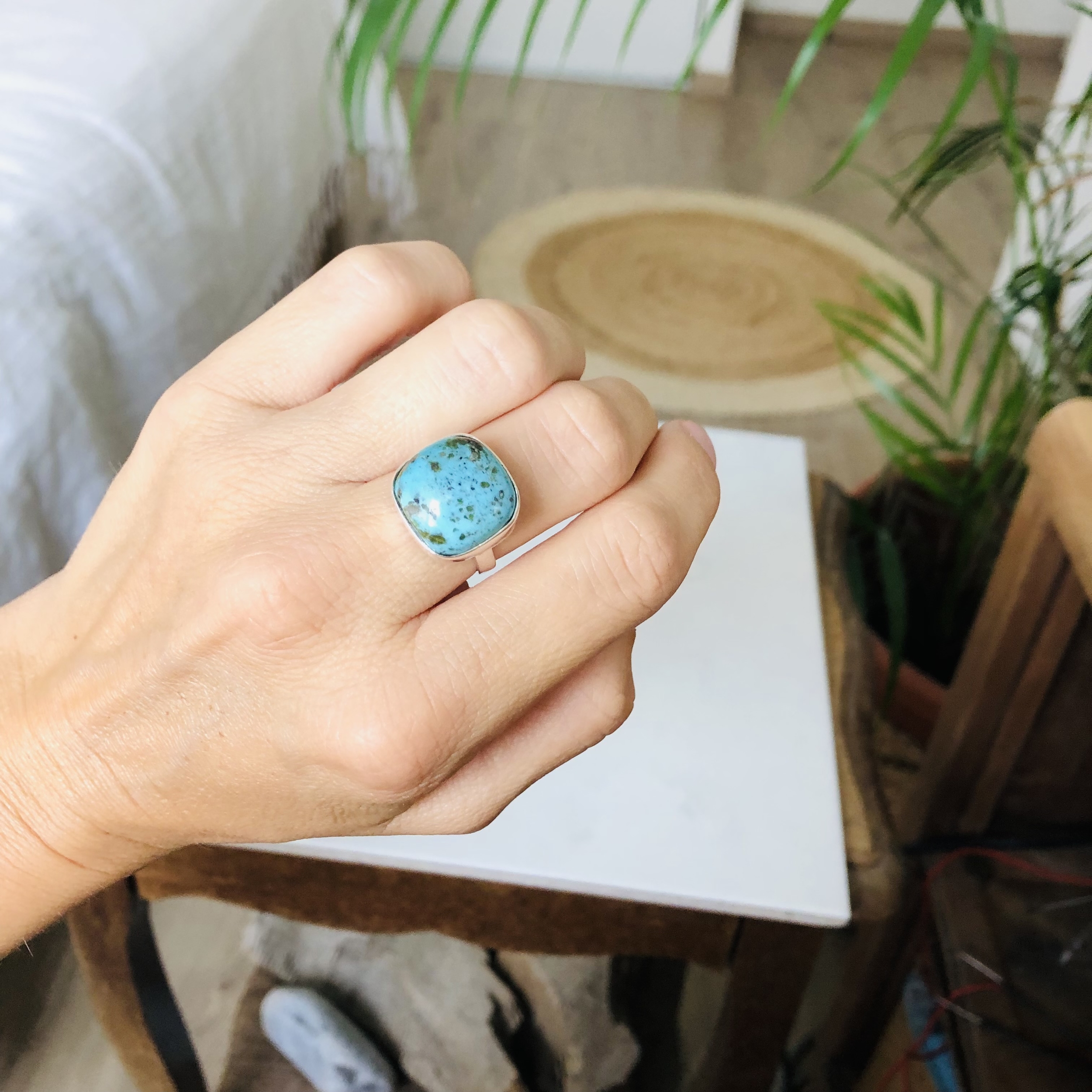 bague artisanale argent 925 et turquoise réglable