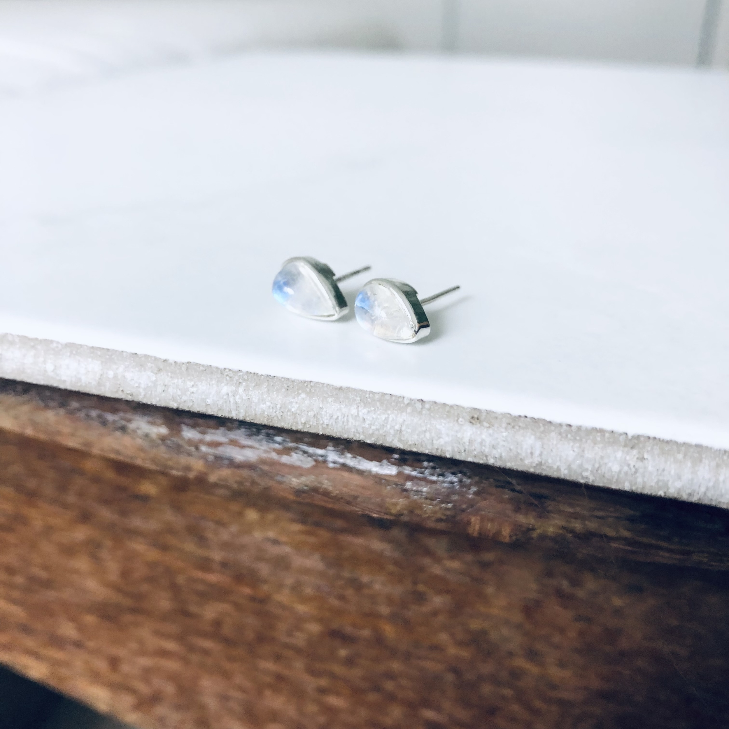 boucle oreille puce argent artisanale pierre lune