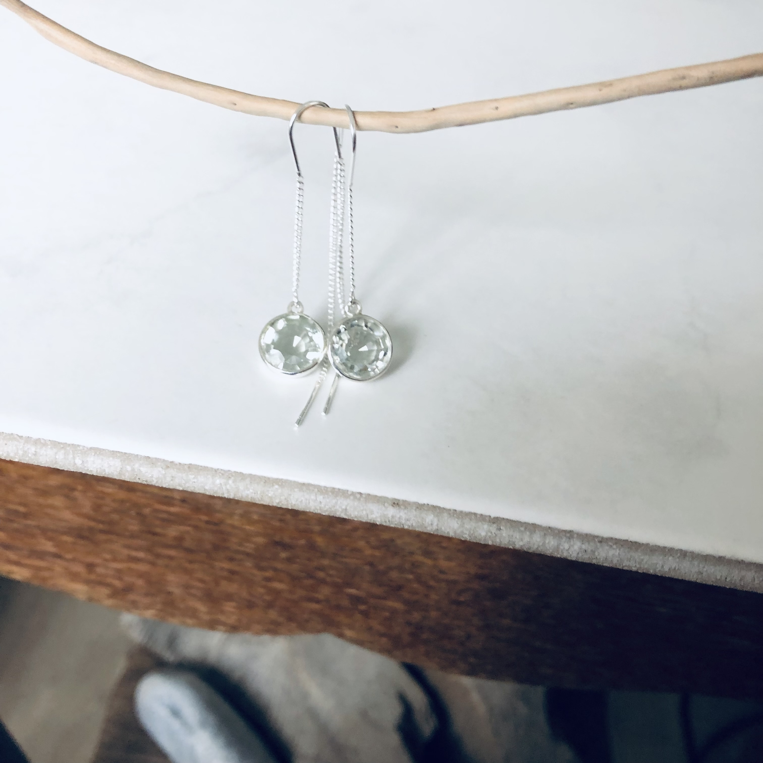 boucle oreille aregnt chaine prehnite artisanale