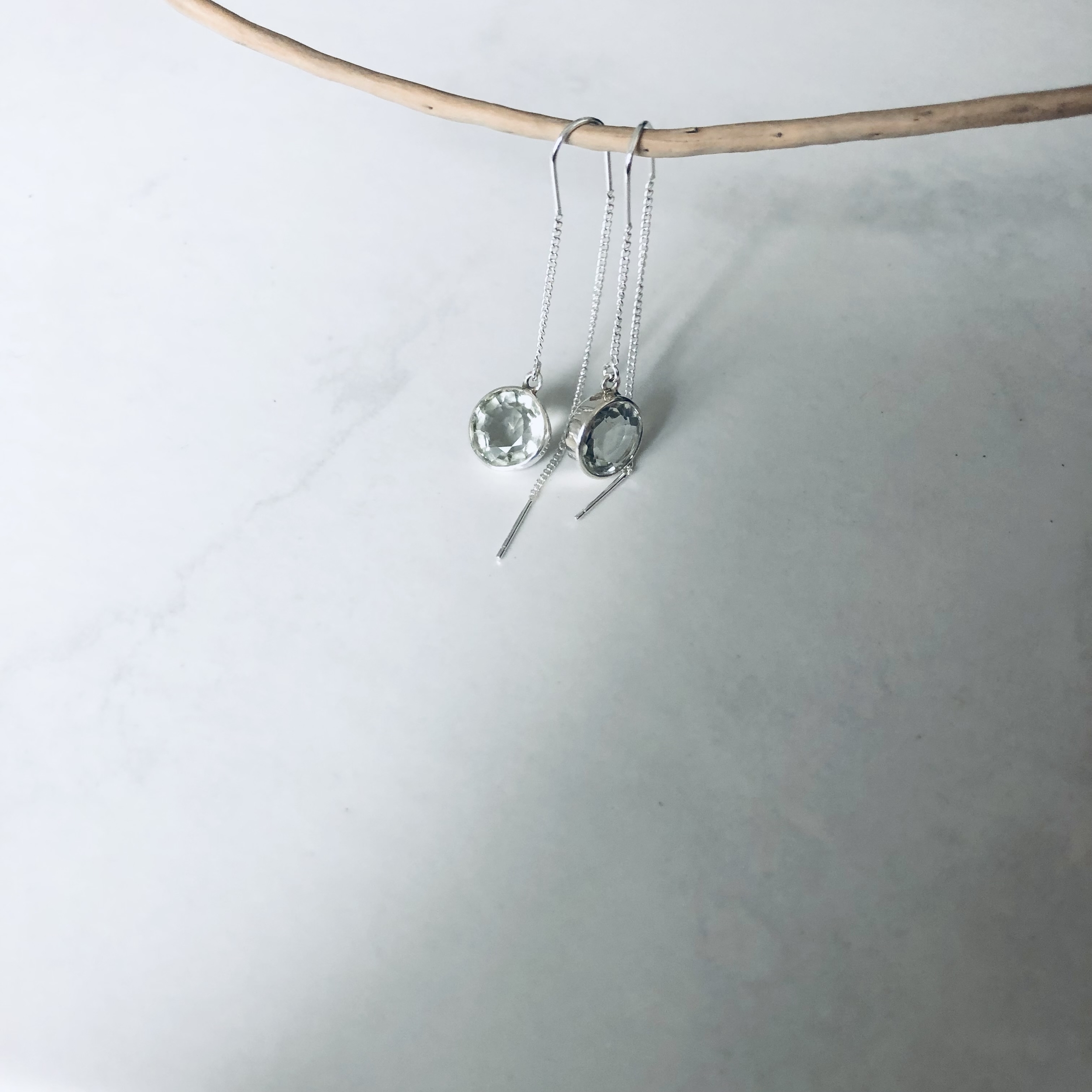 boucle oreille aregnt chaine prehnite artisanale
