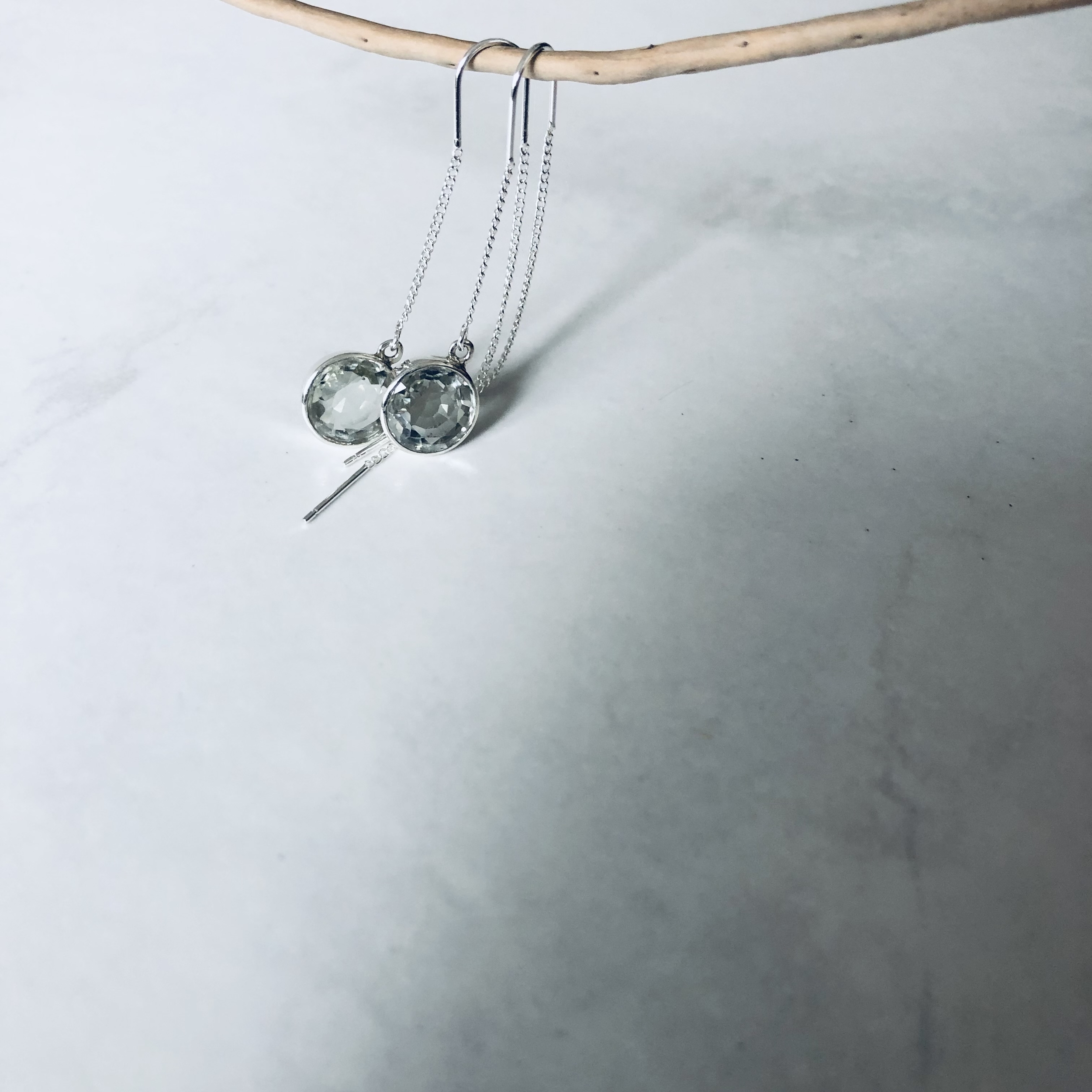 boucle oreille aregnt chaine prehnite artisanale
