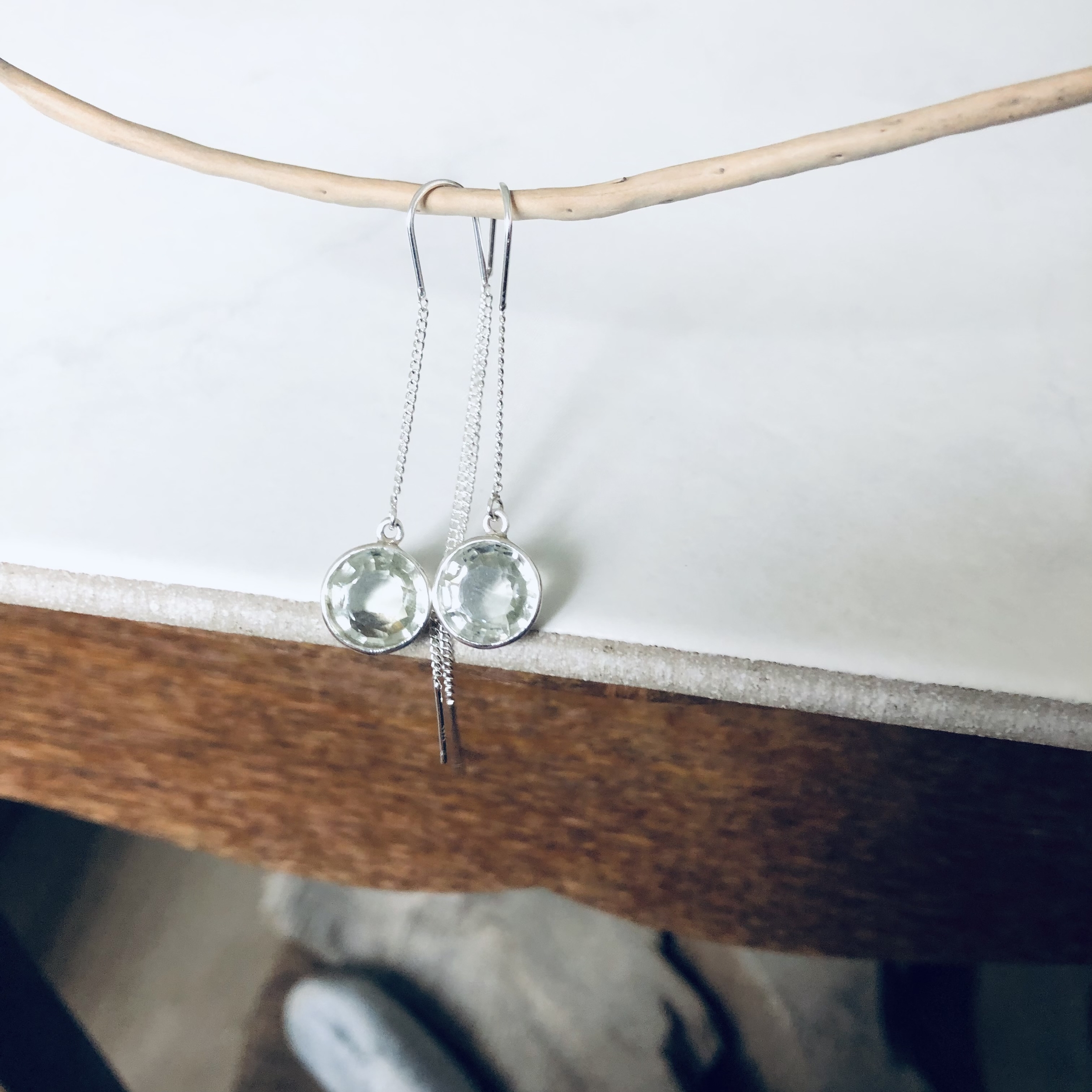 boucle oreille aregnt chaine prehnite artisanale