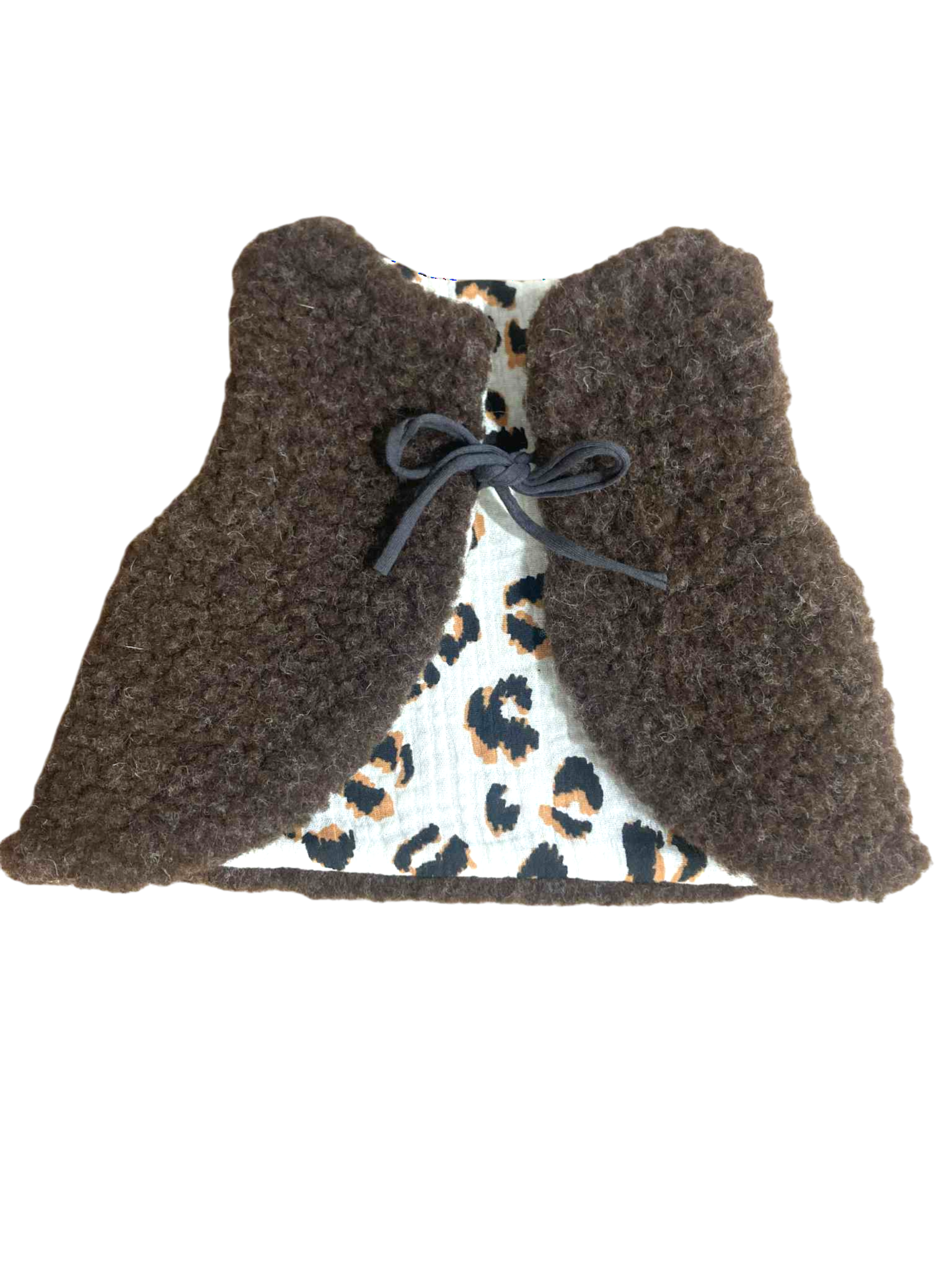 gilet laine mouton artisanal bébé marron léopard ecru