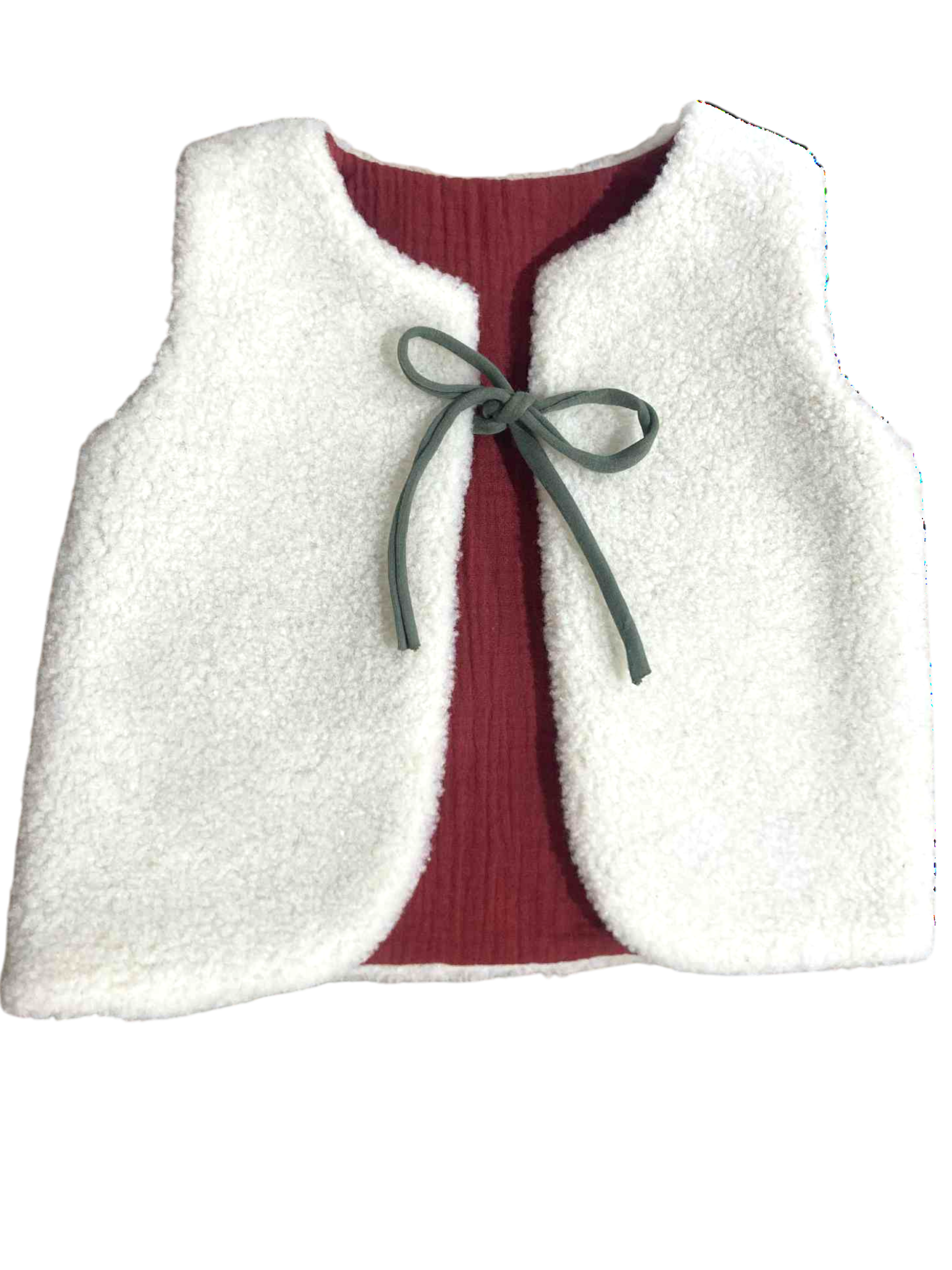 gilet laine mouton artisanal enfant ecru rouille