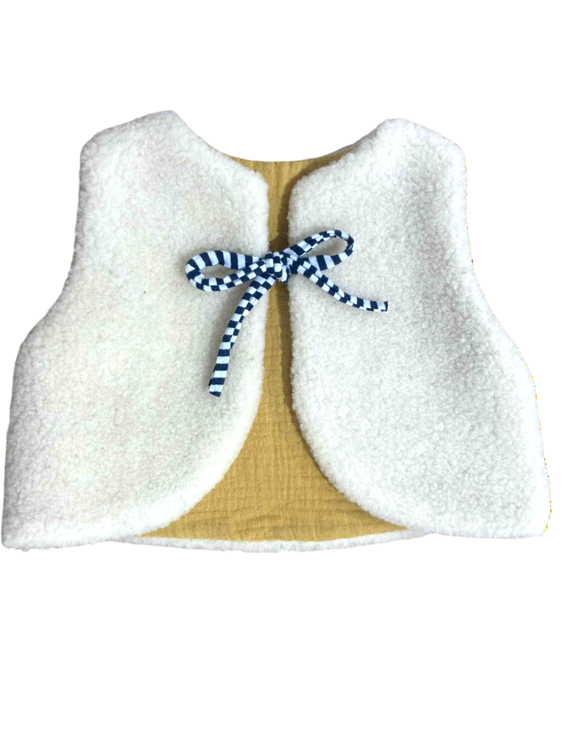 gilet laine mouton artisanal bébé ecru moutarde