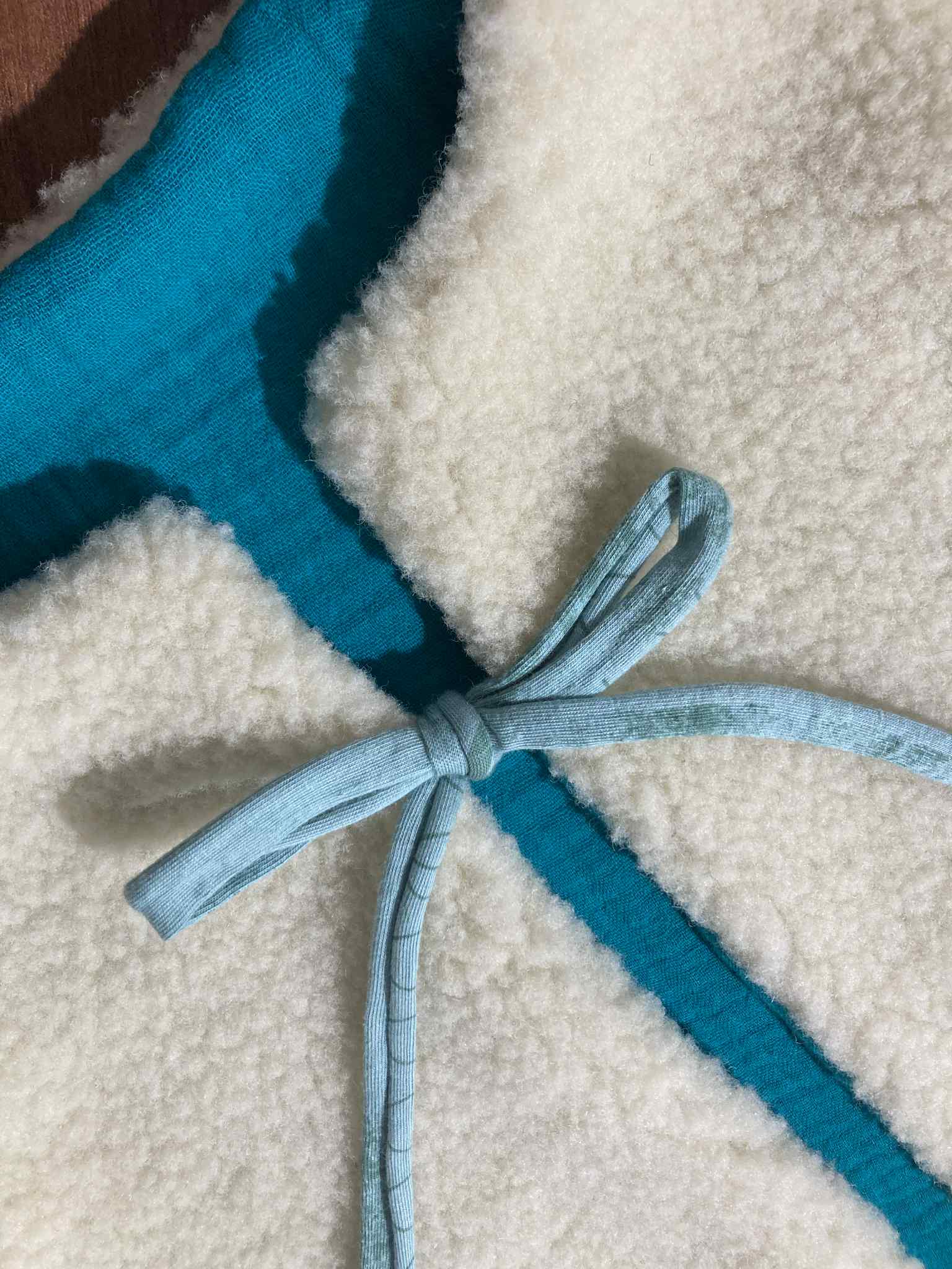 gilet mouton ecru laine coton turquoise