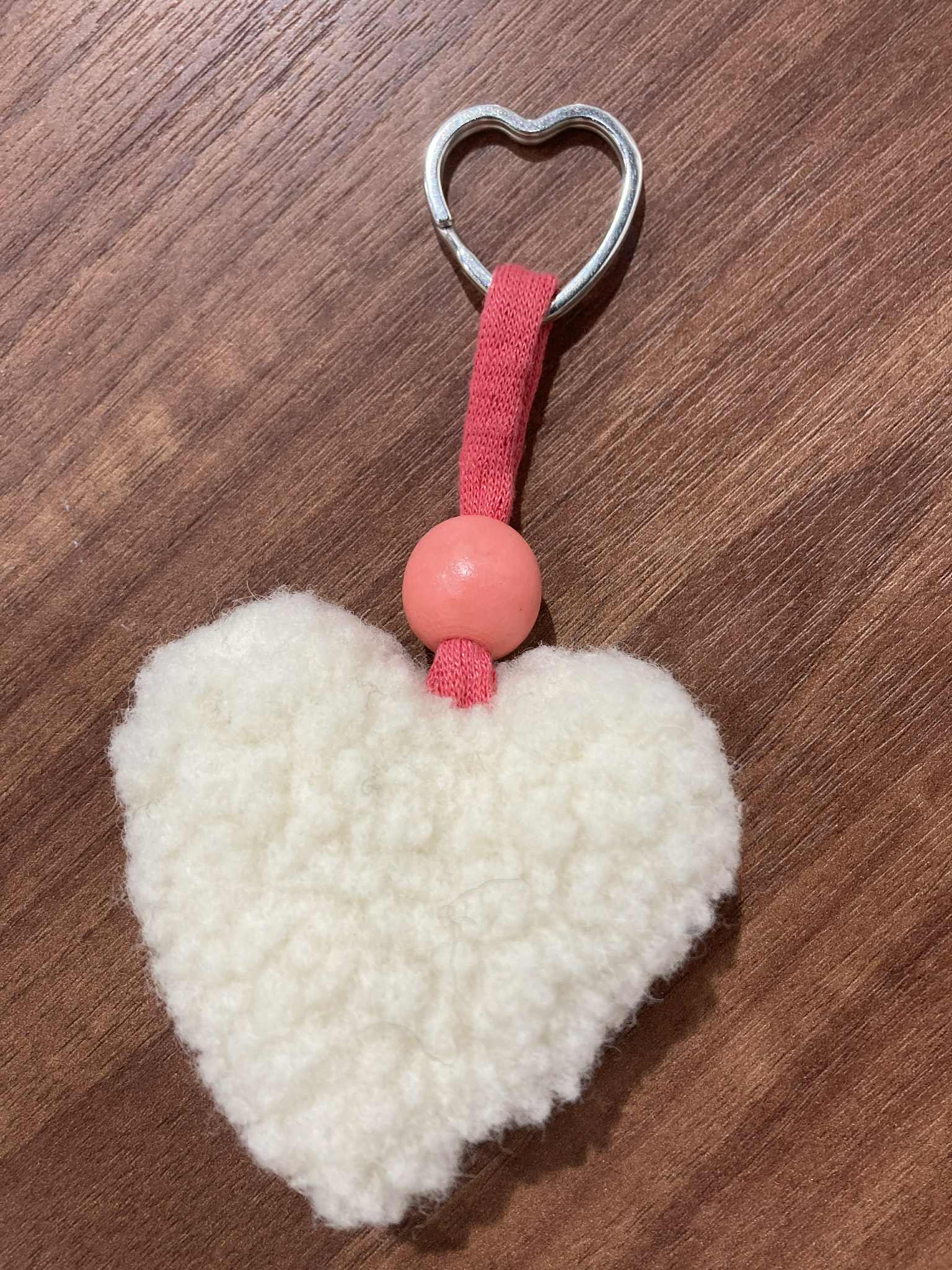 12porte clé coeur laine mouton beige