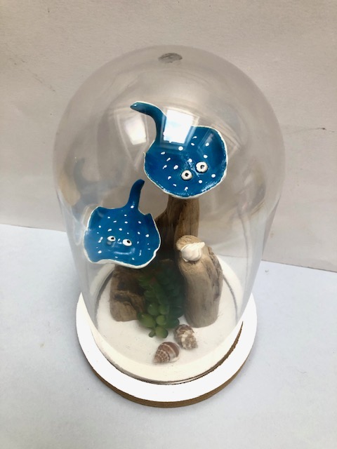 cloche deco poissons raies bleues blanc bois flotté