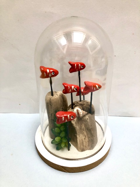 cloche poissons oranges bois flotté