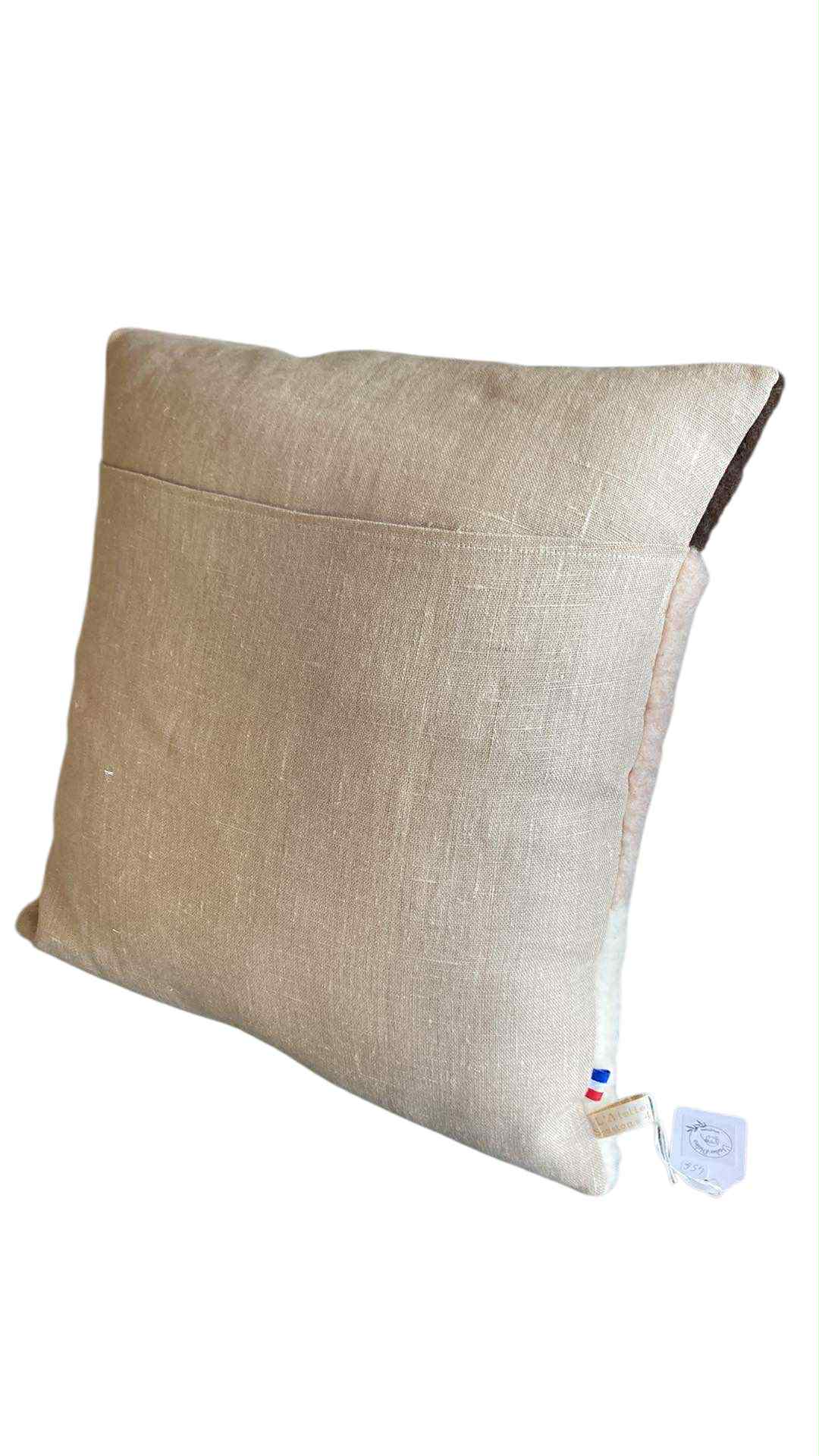coussin laine et lin beige