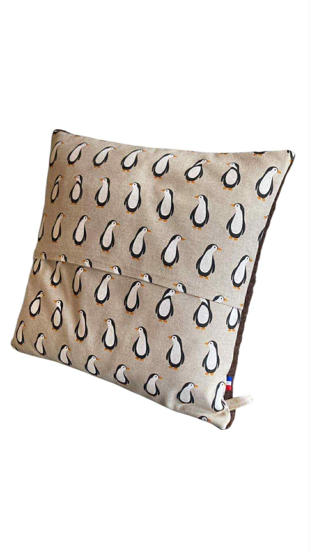 coussin laine pingouins coton