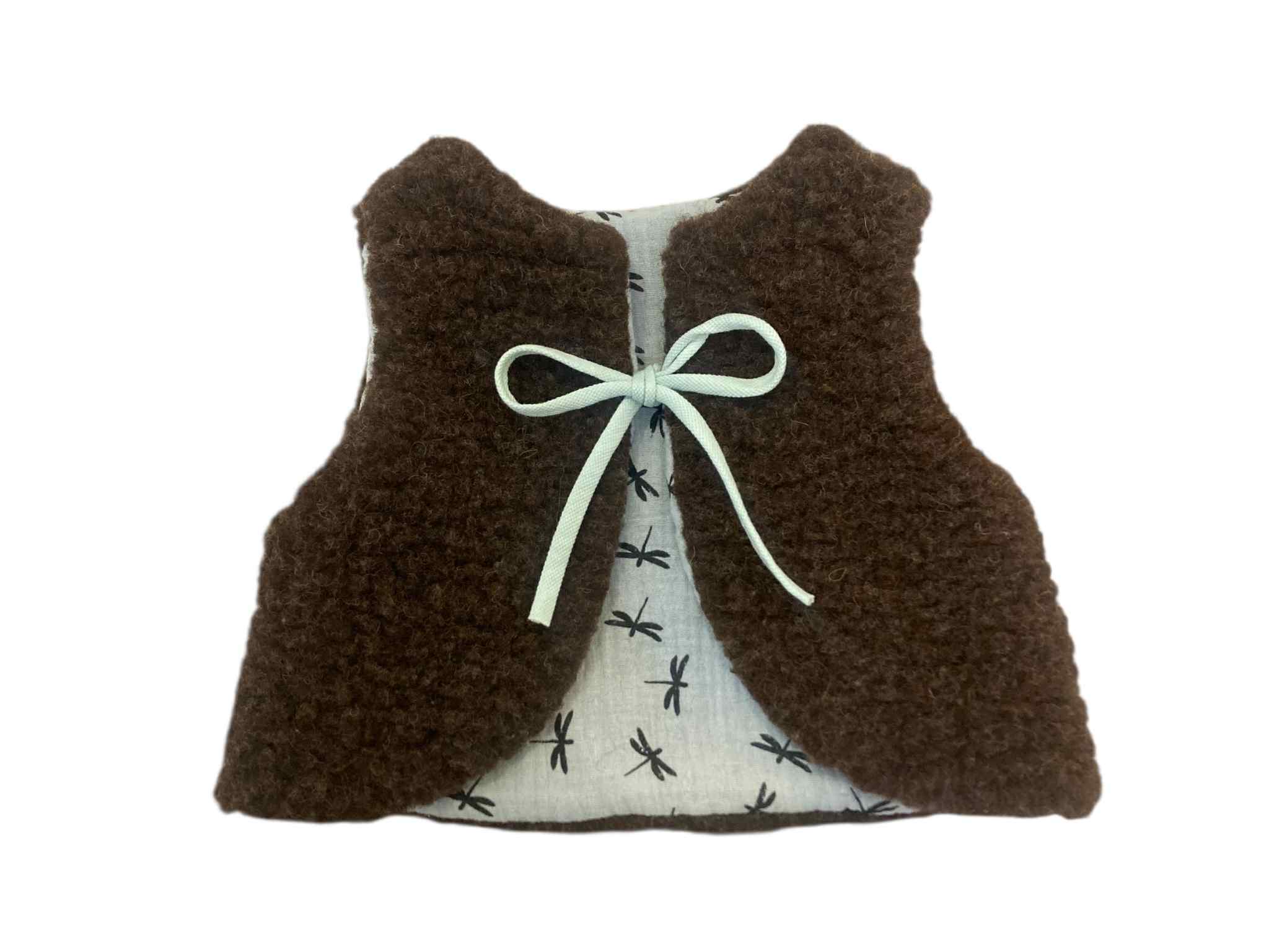 gilet mouton marron libellule vert eau