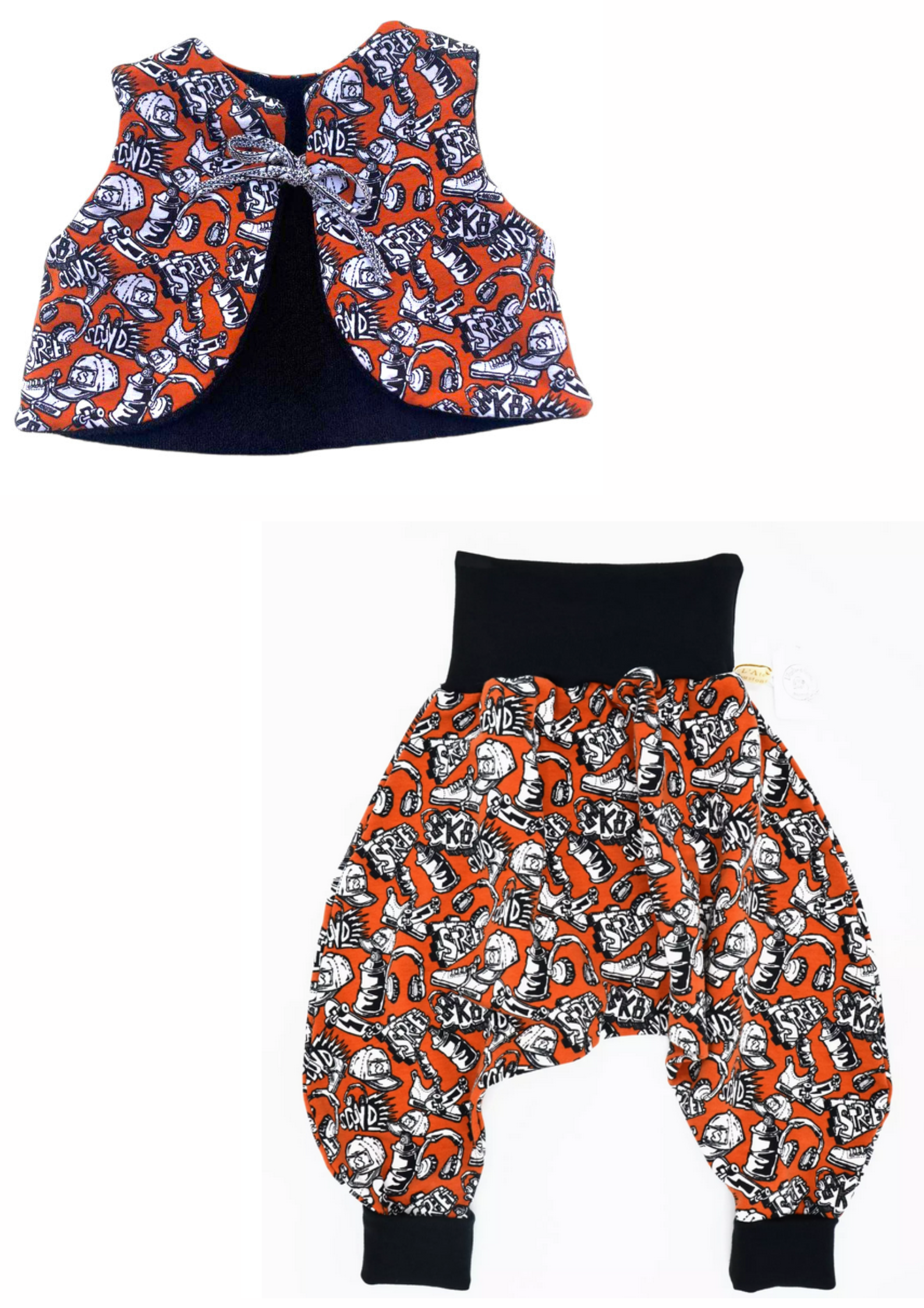 ensemble sarouel et gilet graffitti rouille