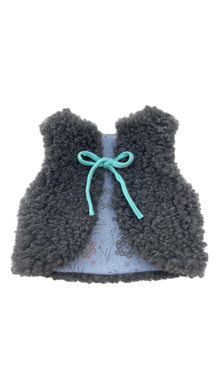 gilet laine grise pissenlits bleus