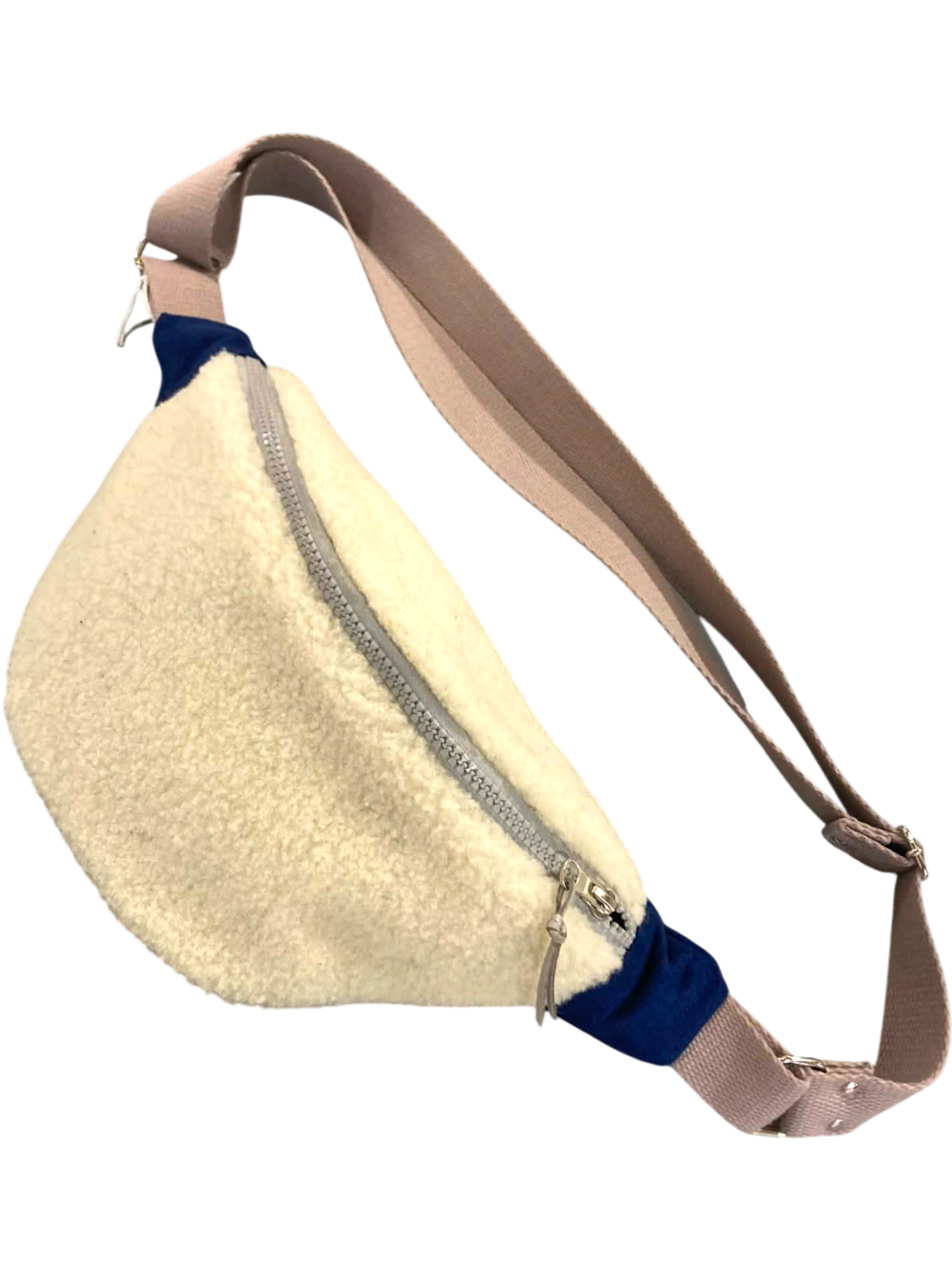 sac banane artisanal laine mouton bleu ecru velourspyrénées  (1)