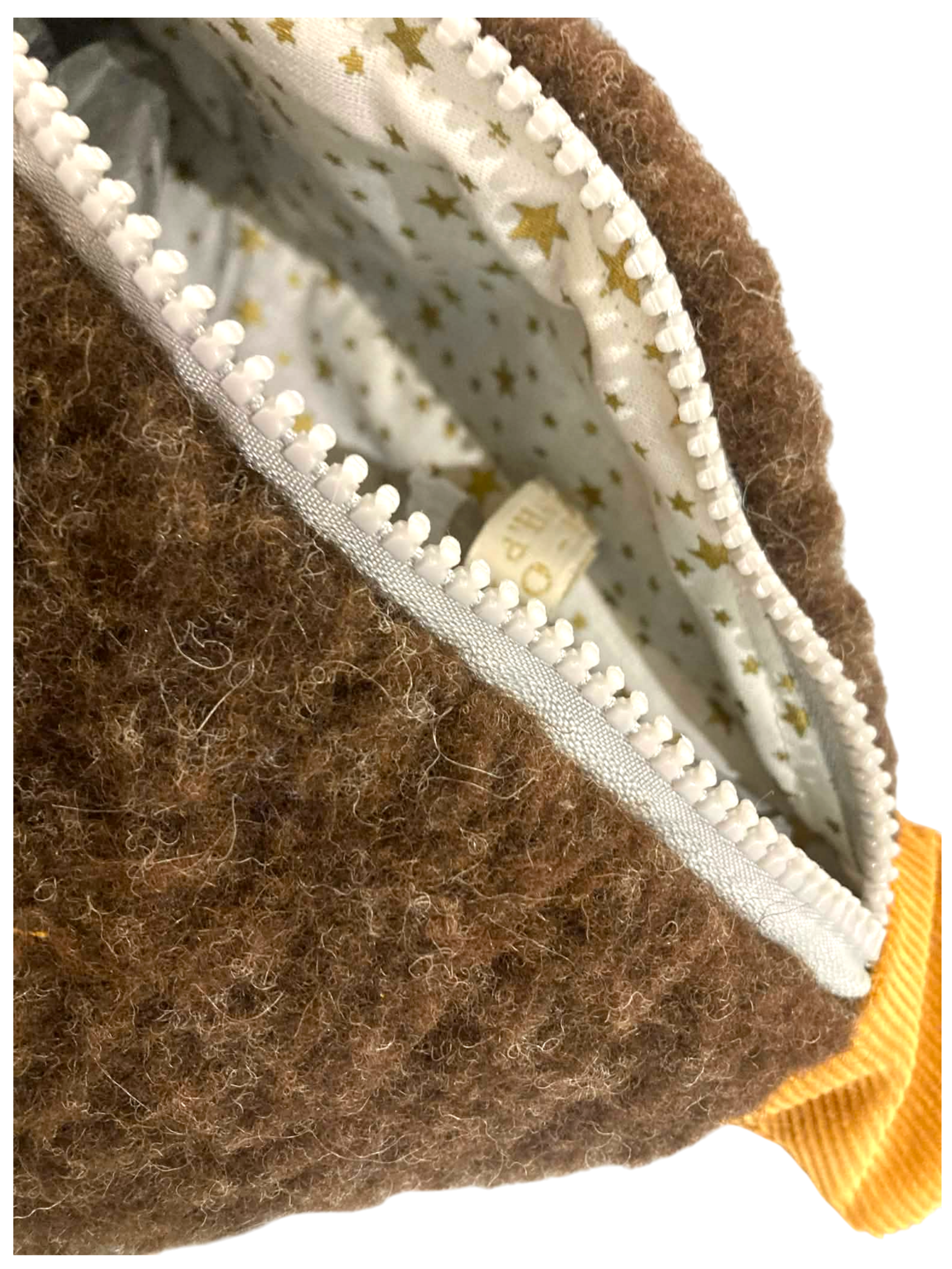 sac banane artisanal laine mouton marron velours