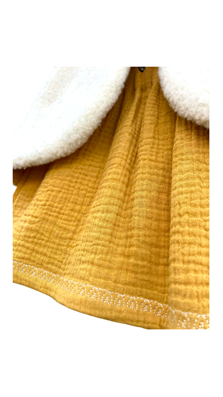 JUPE DOUBLE GAZE FILLE JAUNE MOUTARDE BRODEE