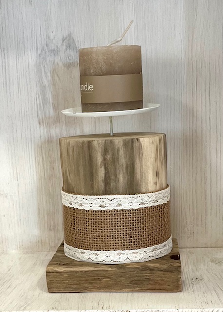 bougeoir bois flotté dentelle jute
