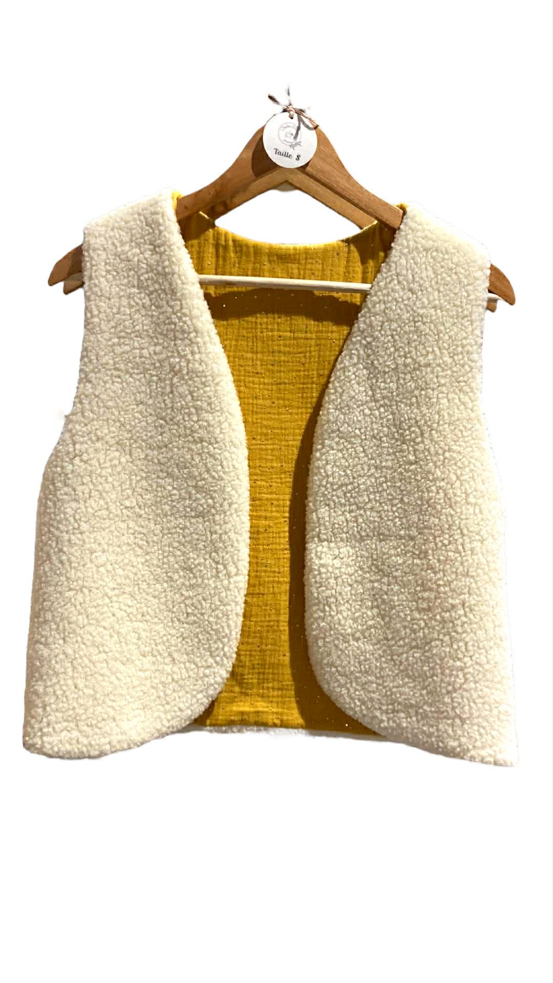 gilet laine pyrenees gaze coton jaune moutarde or