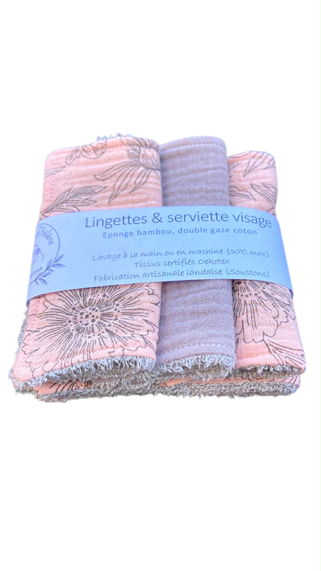 Ensemble découverte de 3 lingettes démaquillantes et 1 serviette visage. bambou