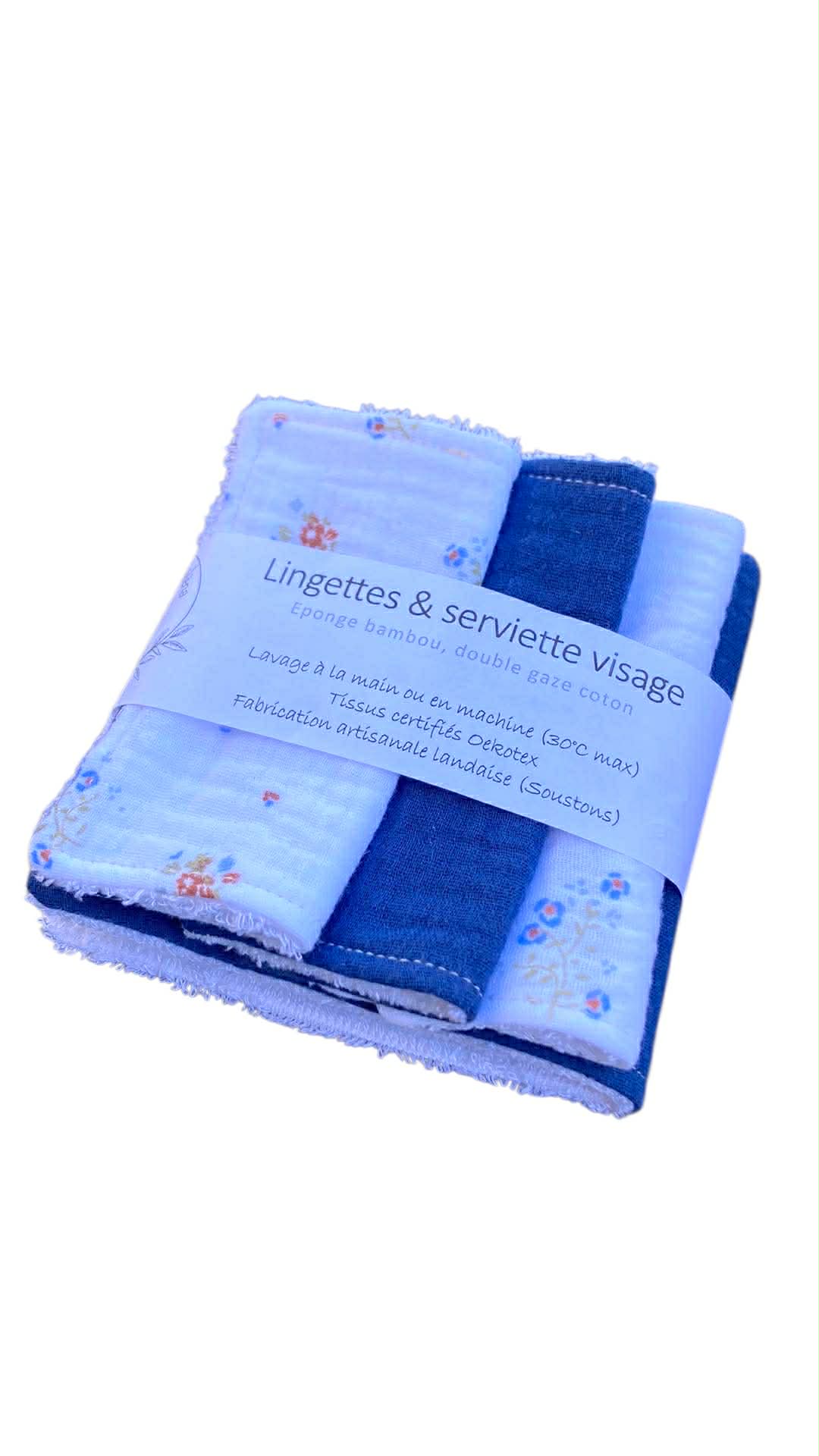routine visage bambou coton artisanal bleu blanc fleur