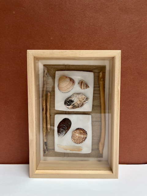 cadre bois coquillages landes plage océan artisanal