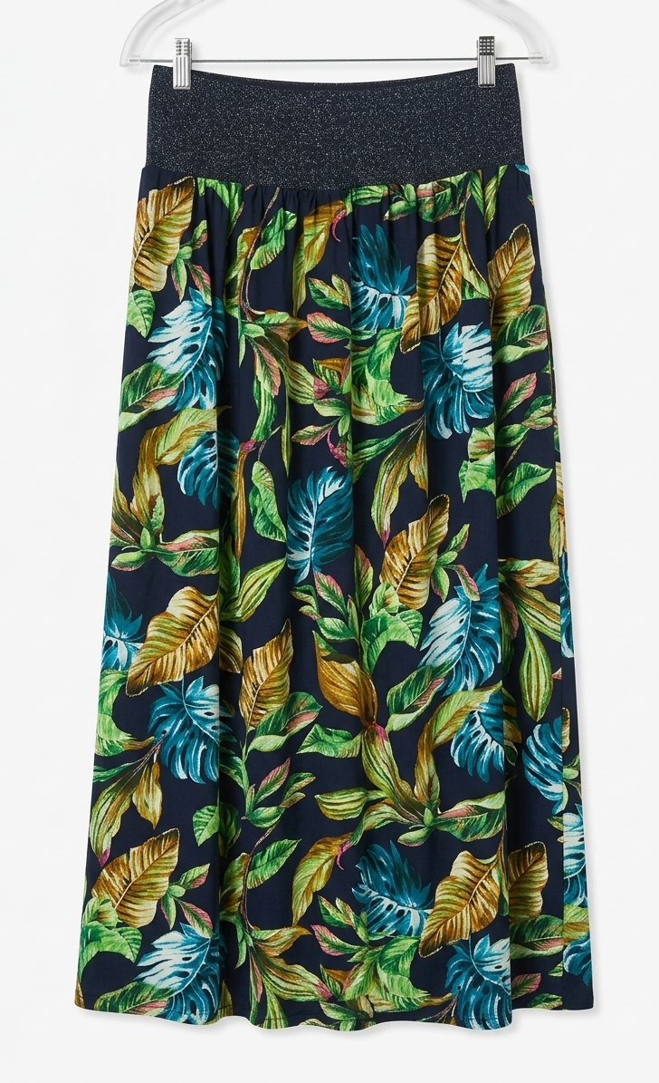 jupe viscose bleu feuillage cintre
