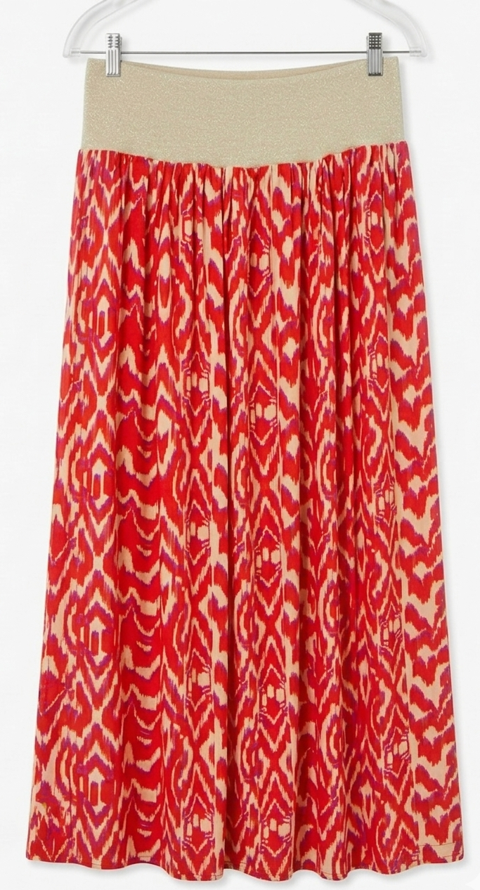 jupe rouge beige motifs geometriques cintre