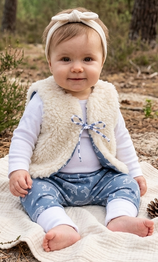 ensemble gilet sarouel mouton ecru banquise bleu