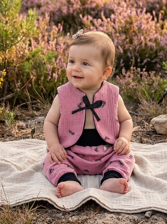 ensemble gilet sarouel gzae rose eponge noire basket