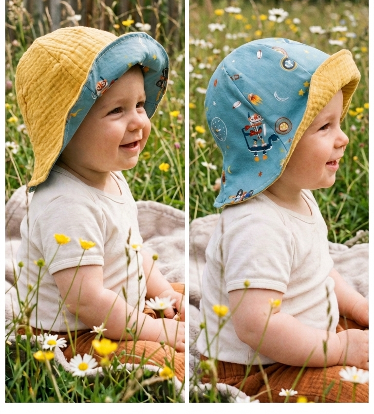bob reversible robot bleu jaune double gaze porté