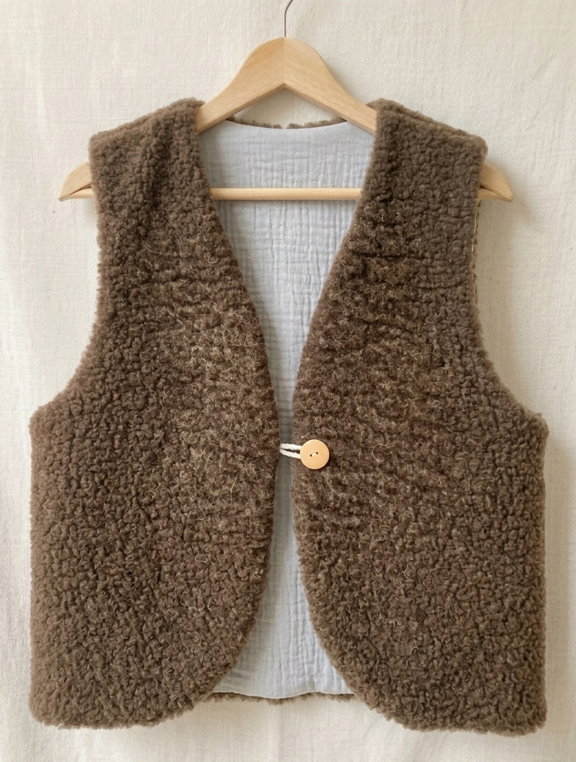 gilet réversible laine pyrénées marron gris clair bouton