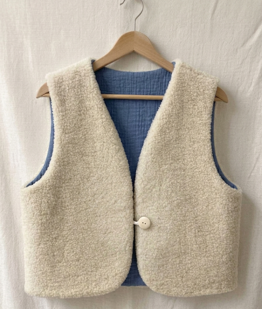 gilet laine ecru dg bleu bouton