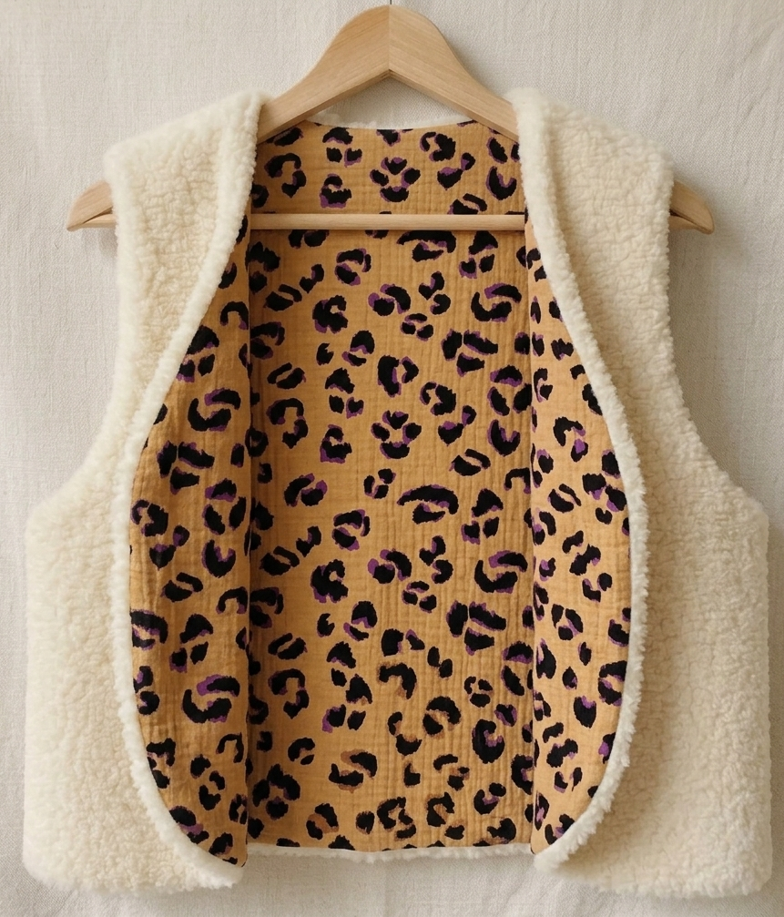 gilet laine ecru dg leopard caramel