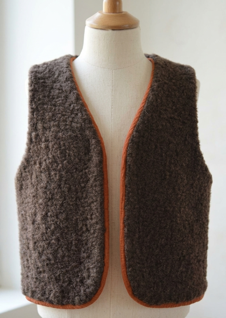 gilet laine pyrenees marron rouille uni